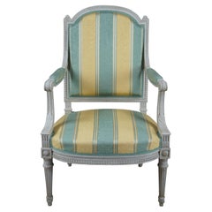 Vintage Baker Furniture French Louis XVI Fauteuil Silk Striped Arm Chair