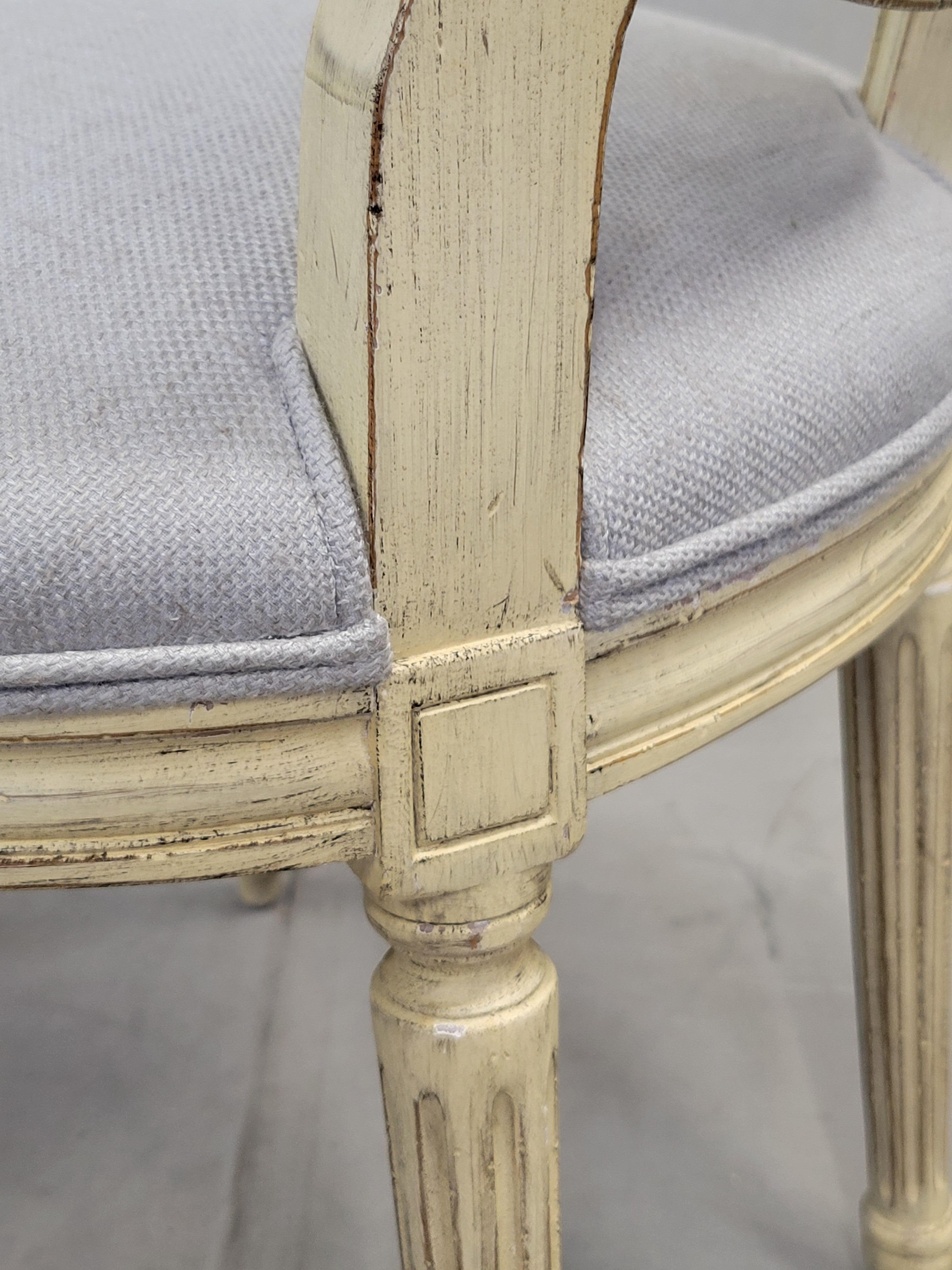 Vintage Baker Furniture French Louis XVI Painted Dining Chairs Reupholstered - S 4