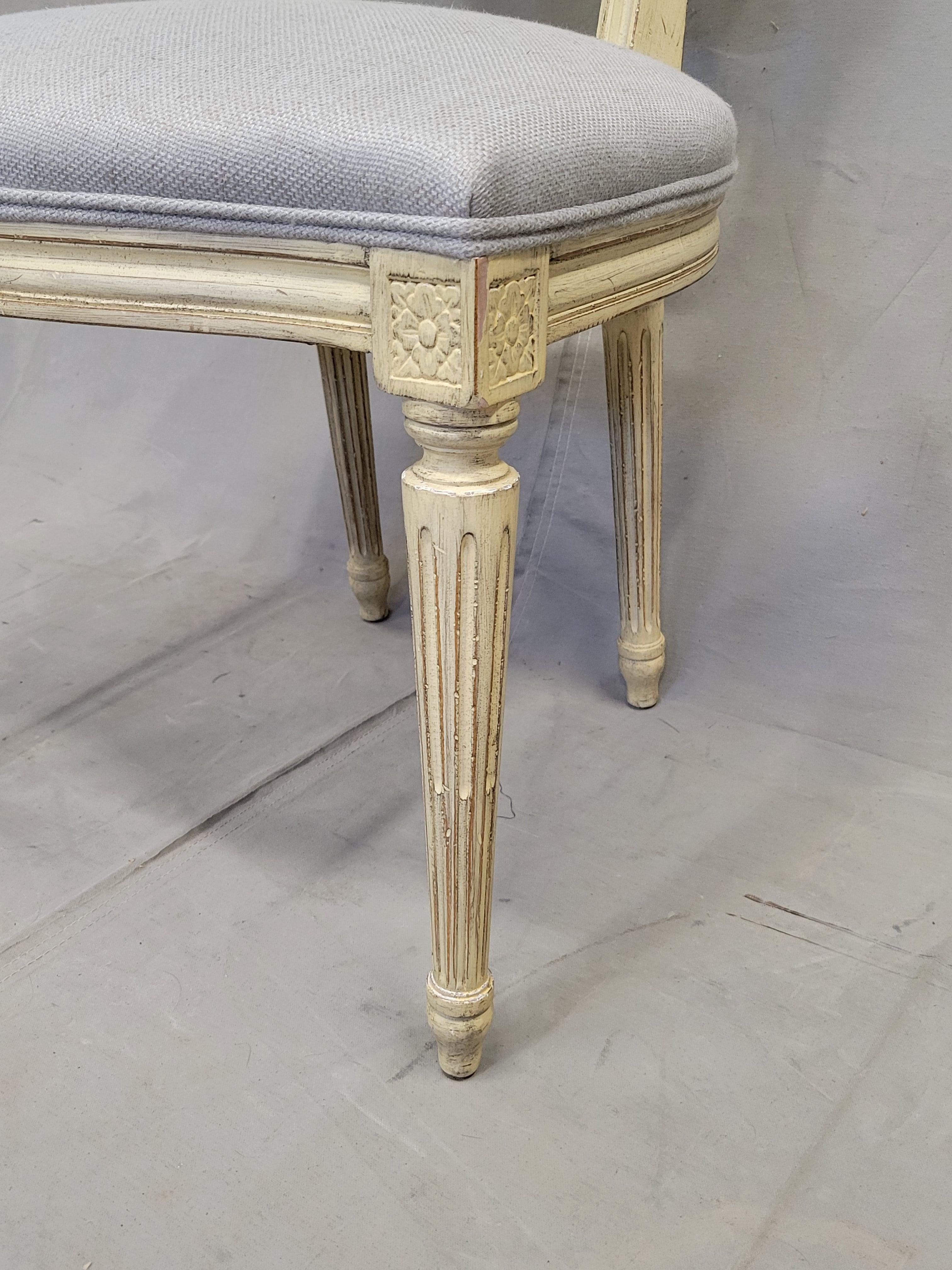 Vintage Baker Furniture French Louis XVI Painted Dining Chairs Reupholstered - S 7