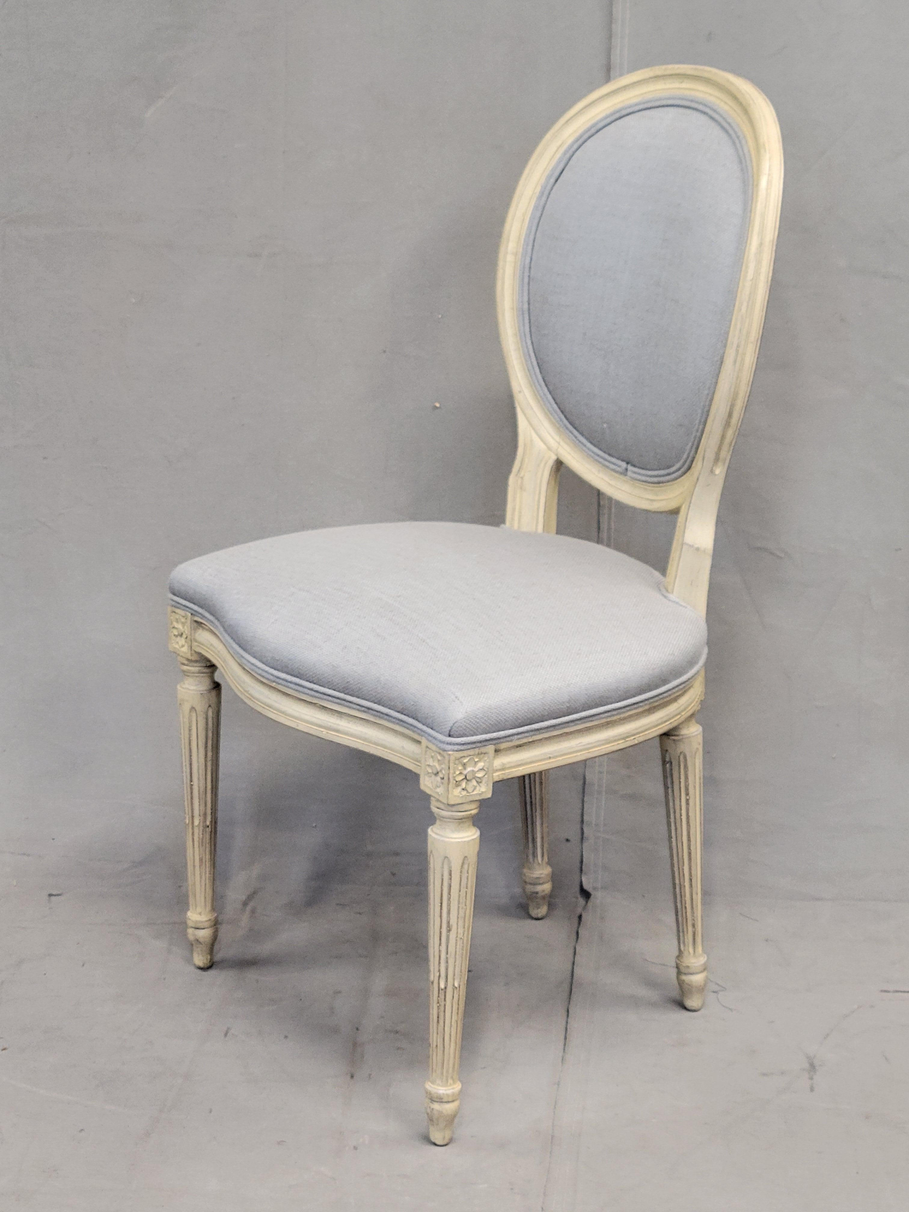 American Vintage Baker Furniture French Louis XVI Painted Dining Chairs Reupholstered - S