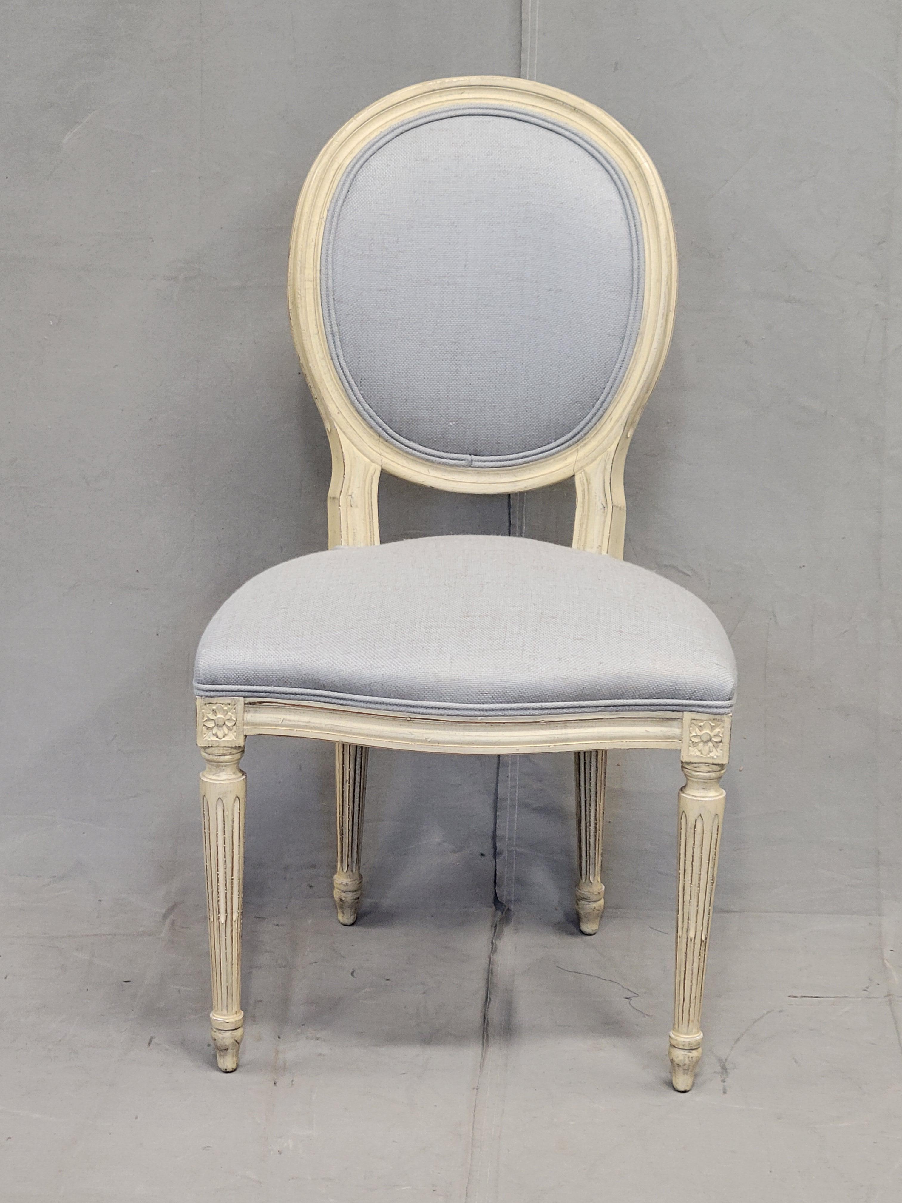 Vintage Baker Furniture French Louis XVI Painted Dining Chairs Reupholstered - S In Good Condition In Centennial, CO