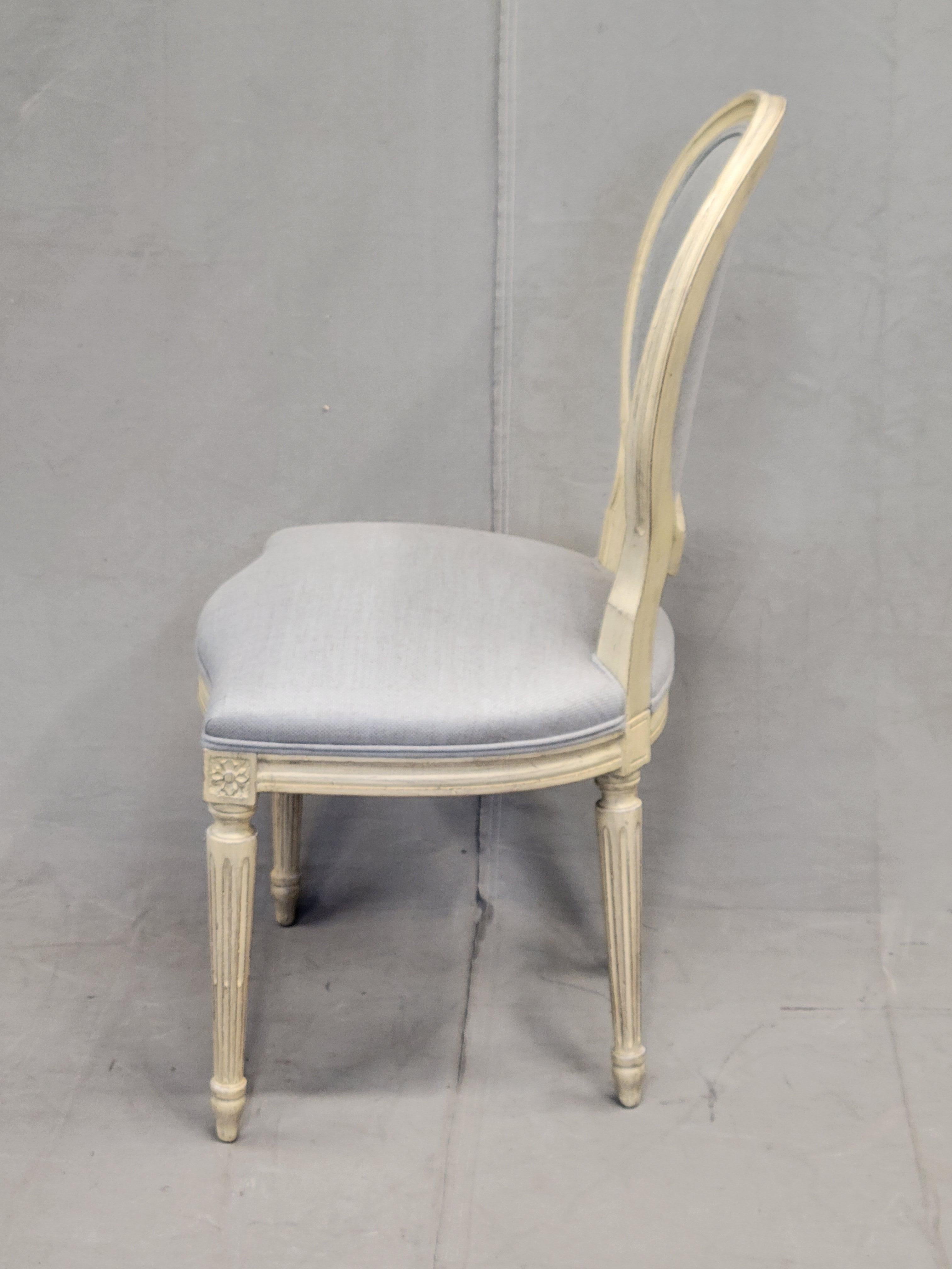 20th Century Vintage Baker Furniture French Louis XVI Painted Dining Chairs Reupholstered - S