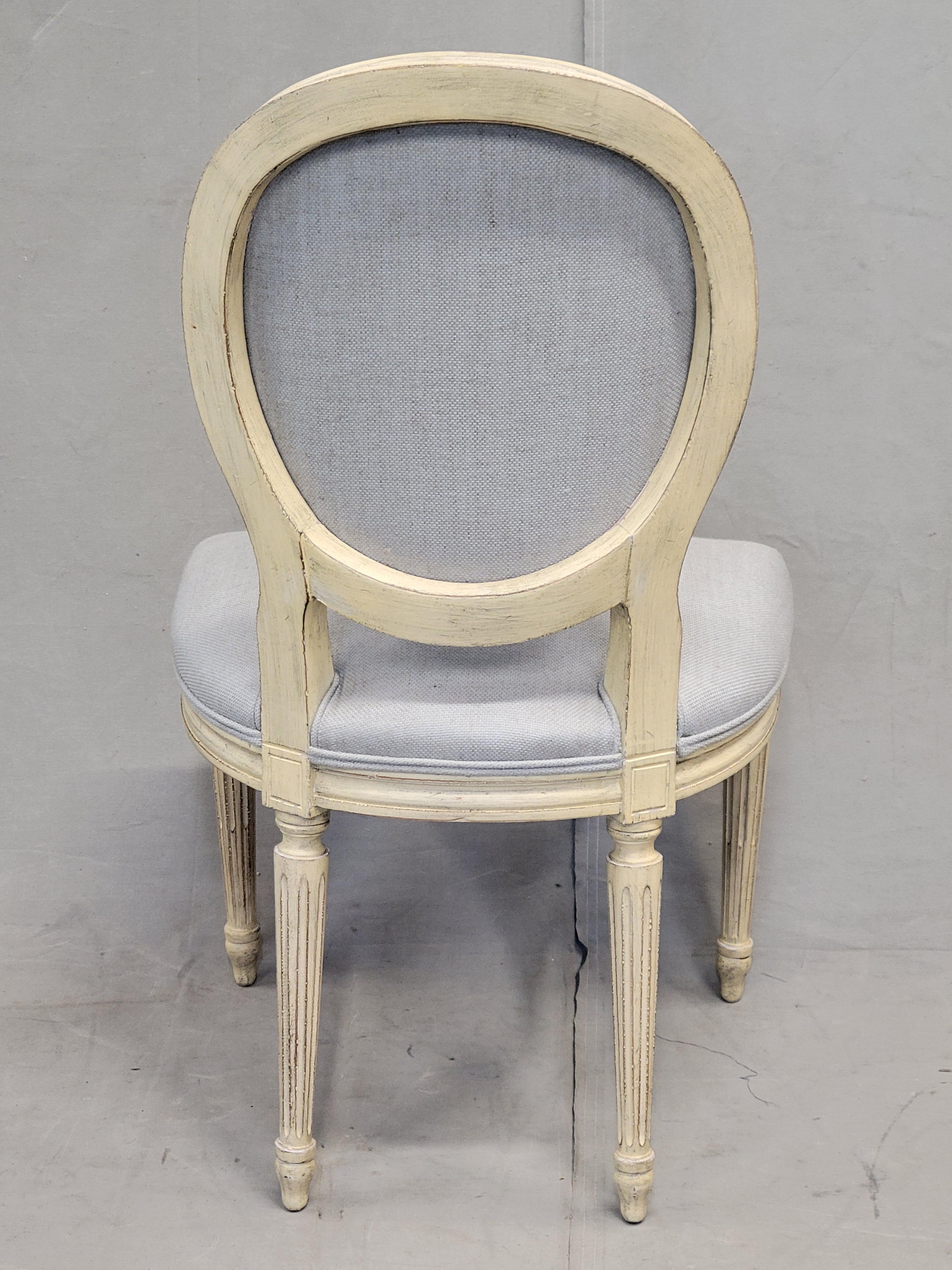 Upholstery Vintage Baker Furniture French Louis XVI Painted Dining Chairs Reupholstered - S