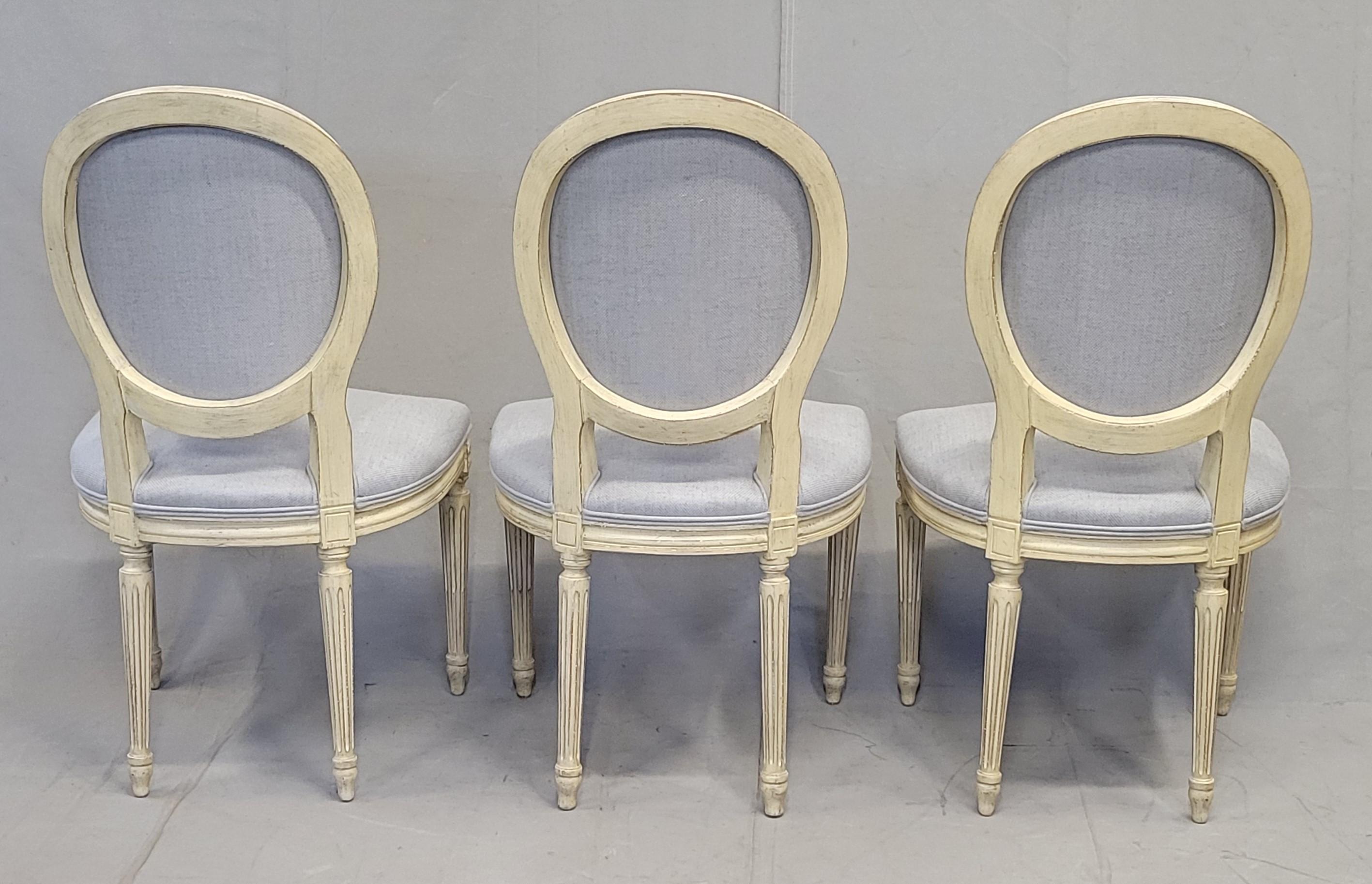 Vintage Baker Furniture French Louis XVI Painted Dining Chairs Reupholstered - S 1