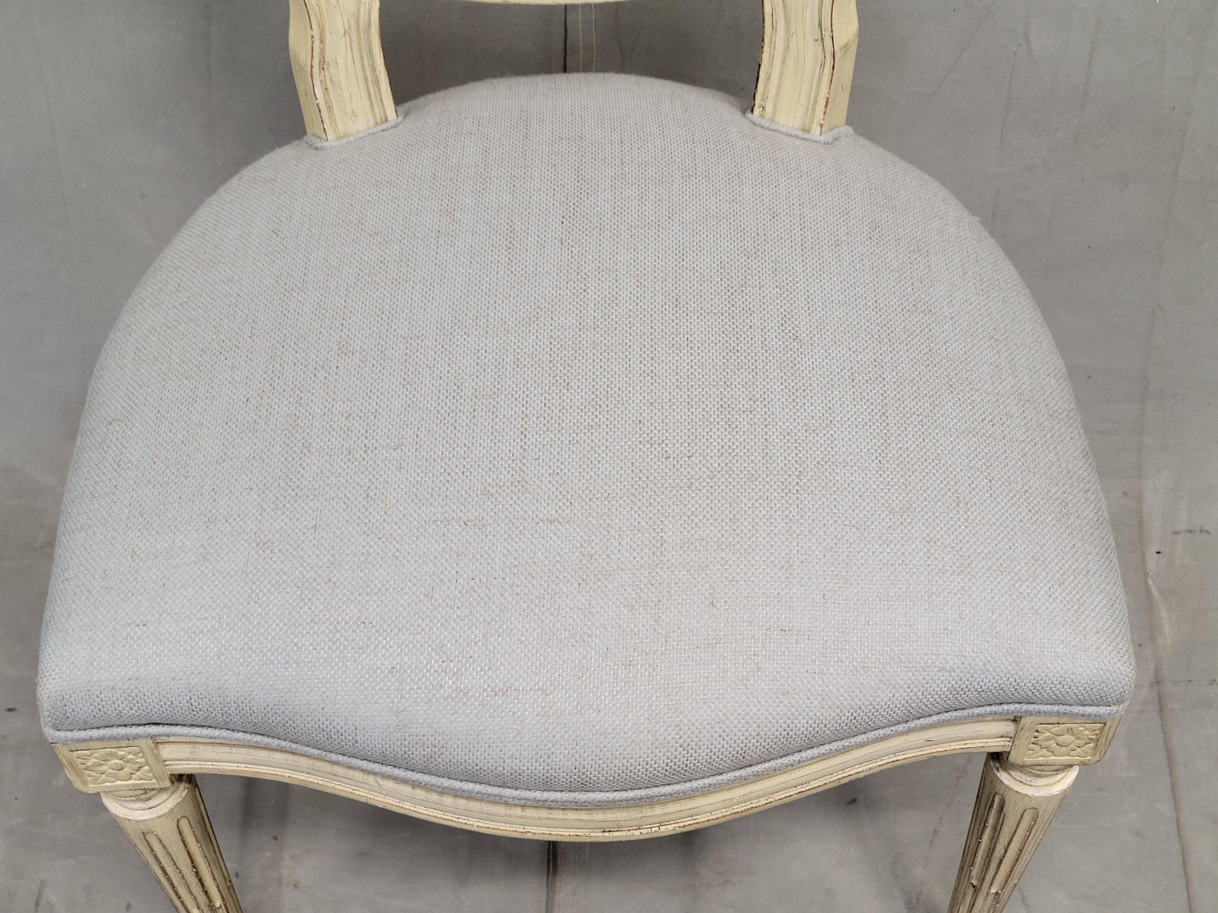 Vintage Baker Furniture French Louis XVI Painted Dining Chairs Reupholstered - S 3