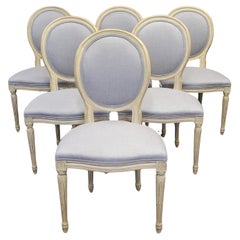 Vintage Baker Furniture French Louis XVI Painted Dining Chairs Reupholstered - S