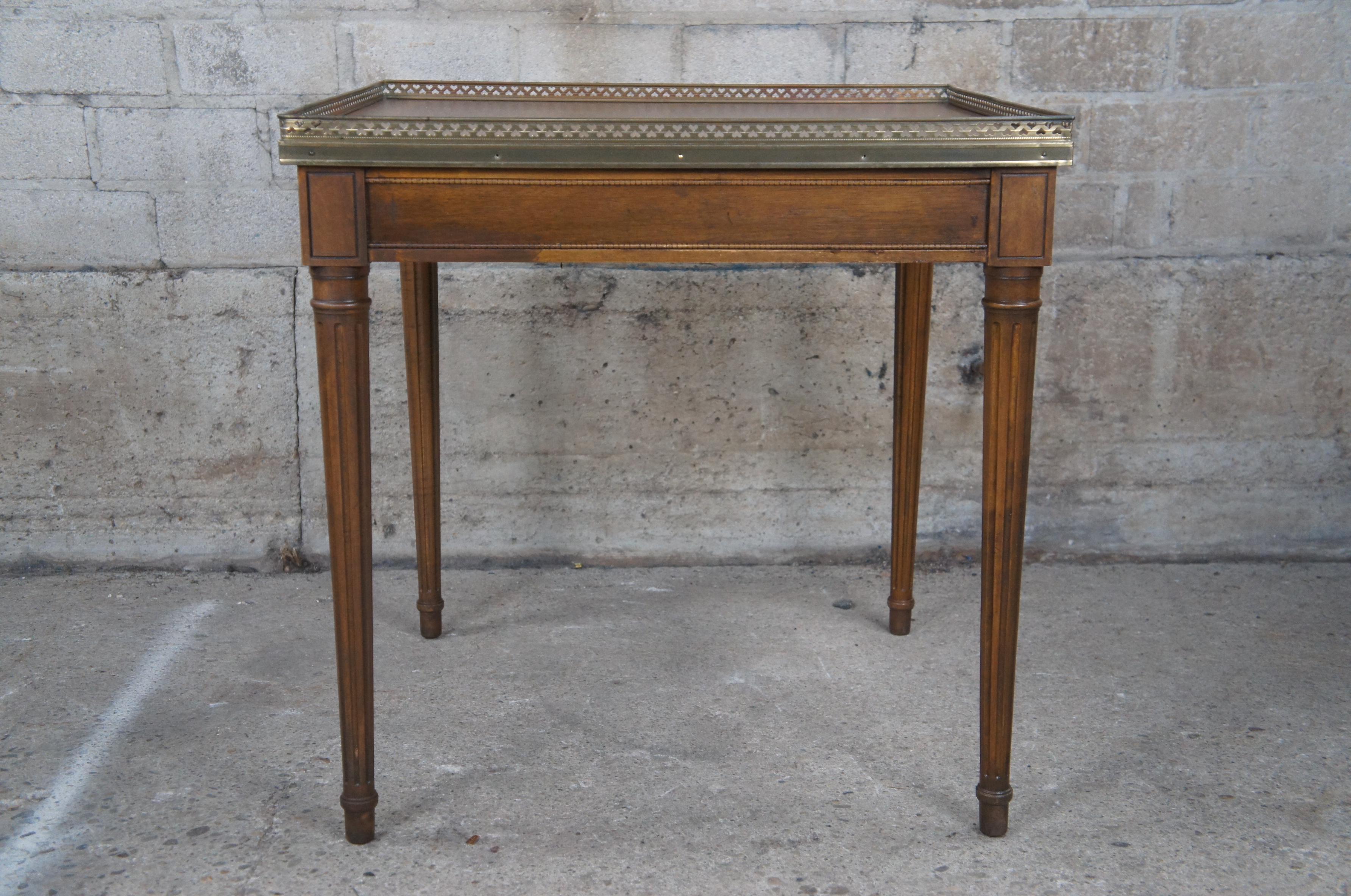 Vintage Baker Furniture French Louis XVI Style Walnut Accent Table Brass Gallery For Sale 7