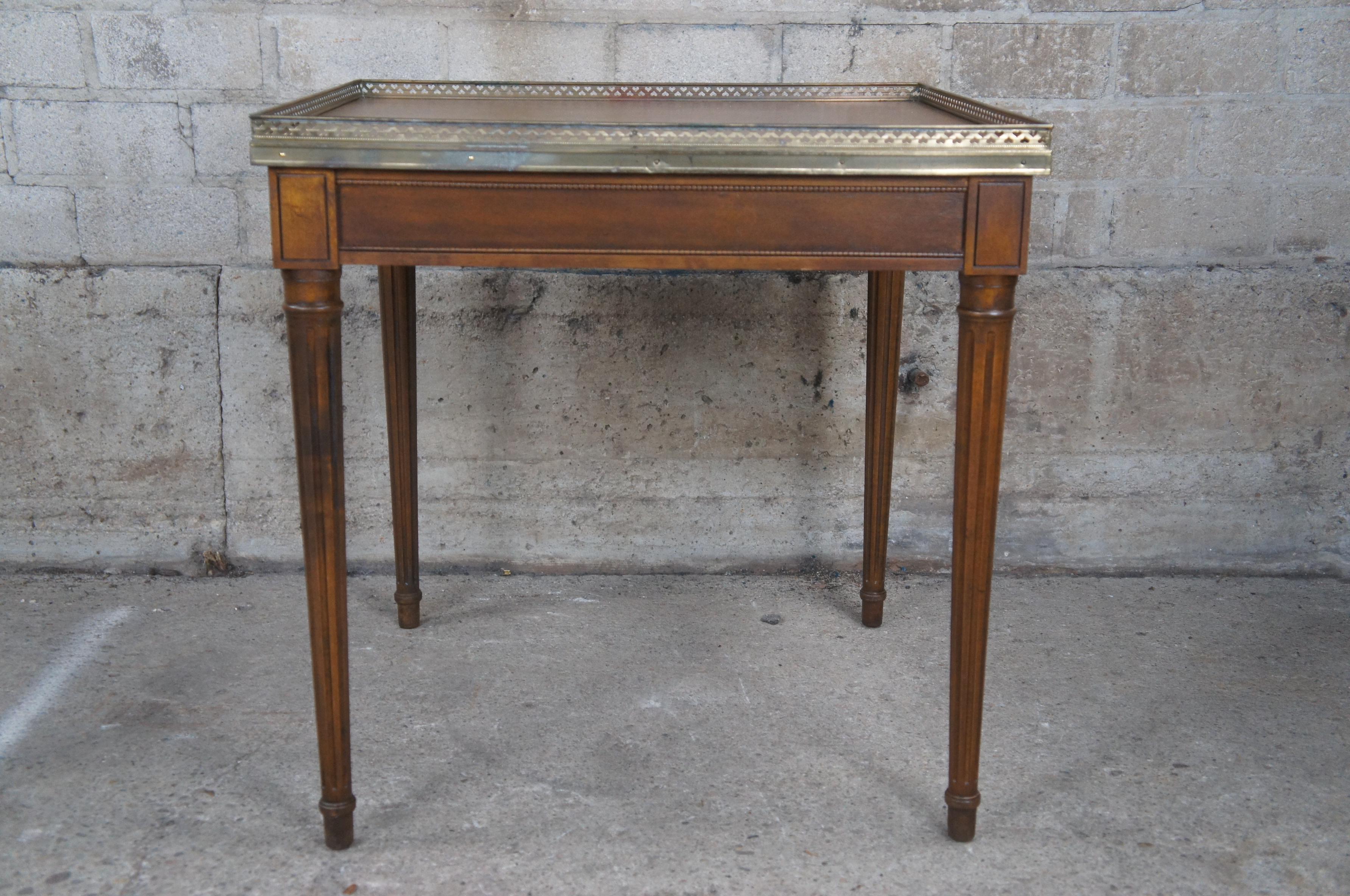Vintage Baker Furniture French Louis XVI Style Walnut Accent Table Brass Gallery For Sale 8