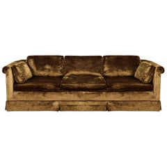 Vintage Baker Furniture Golden Brown Velvet Custom George IV Skirted Sofa