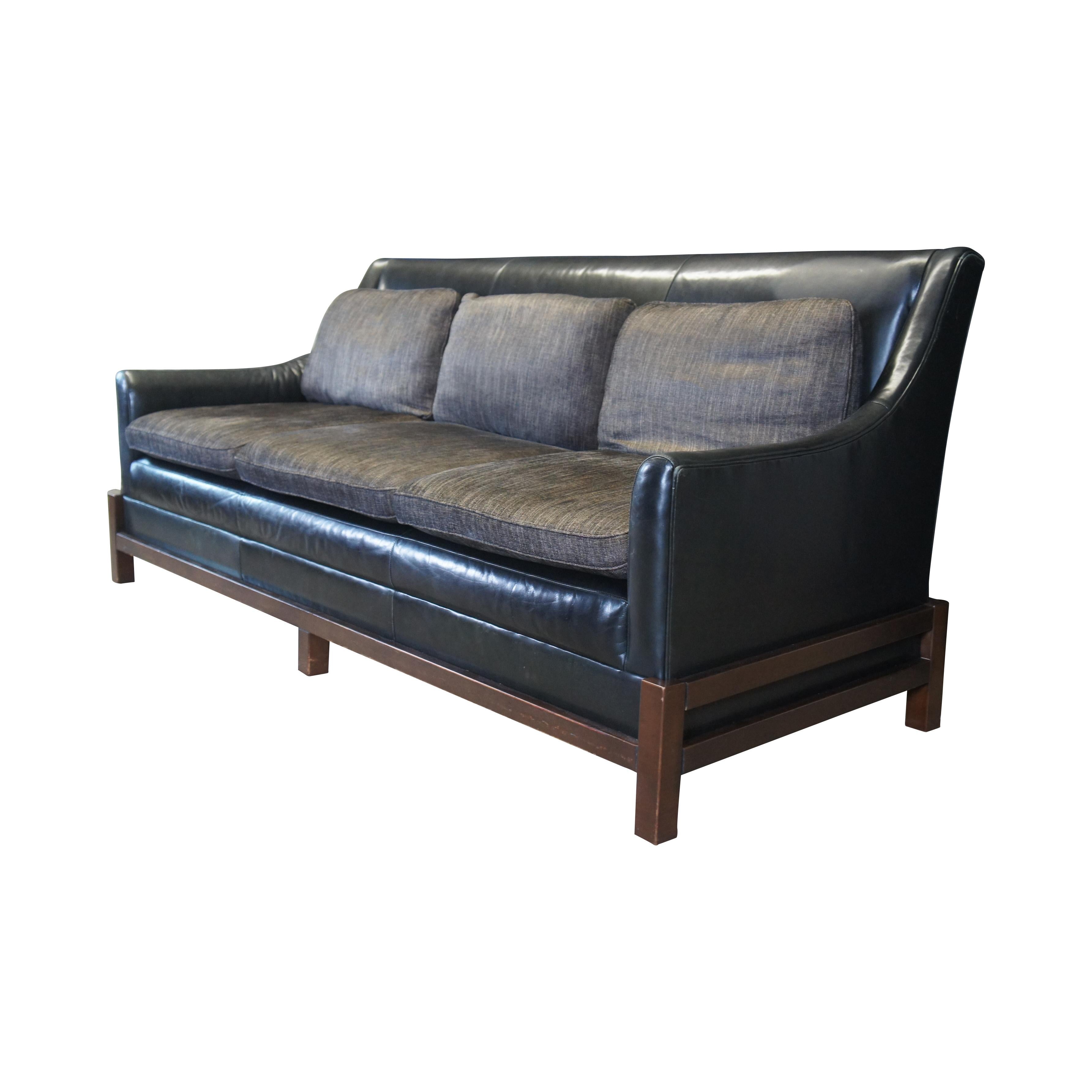Vintage Baker Furniture Laura Kirar Modern Black Leather 3 Seater Neue Sofa In Good Condition For Sale In Dayton, OH