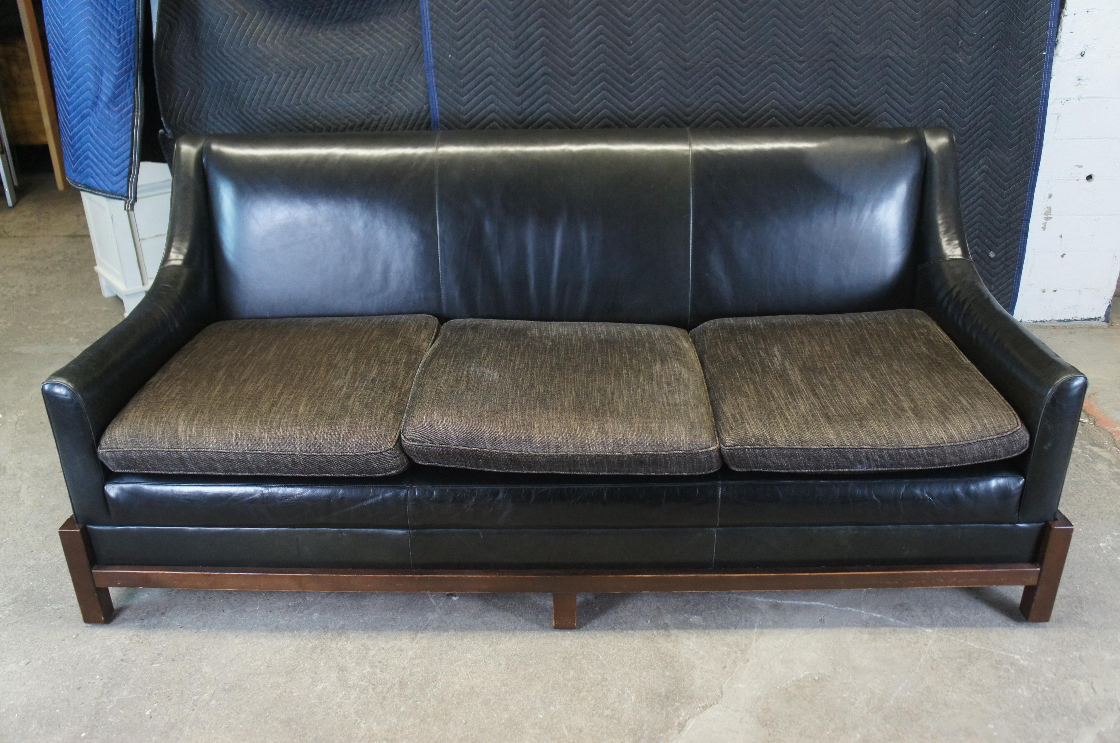 Vintage Baker Furniture Laura Kirar Modern Black Leather 3 Seater Neue Sofa For Sale 3