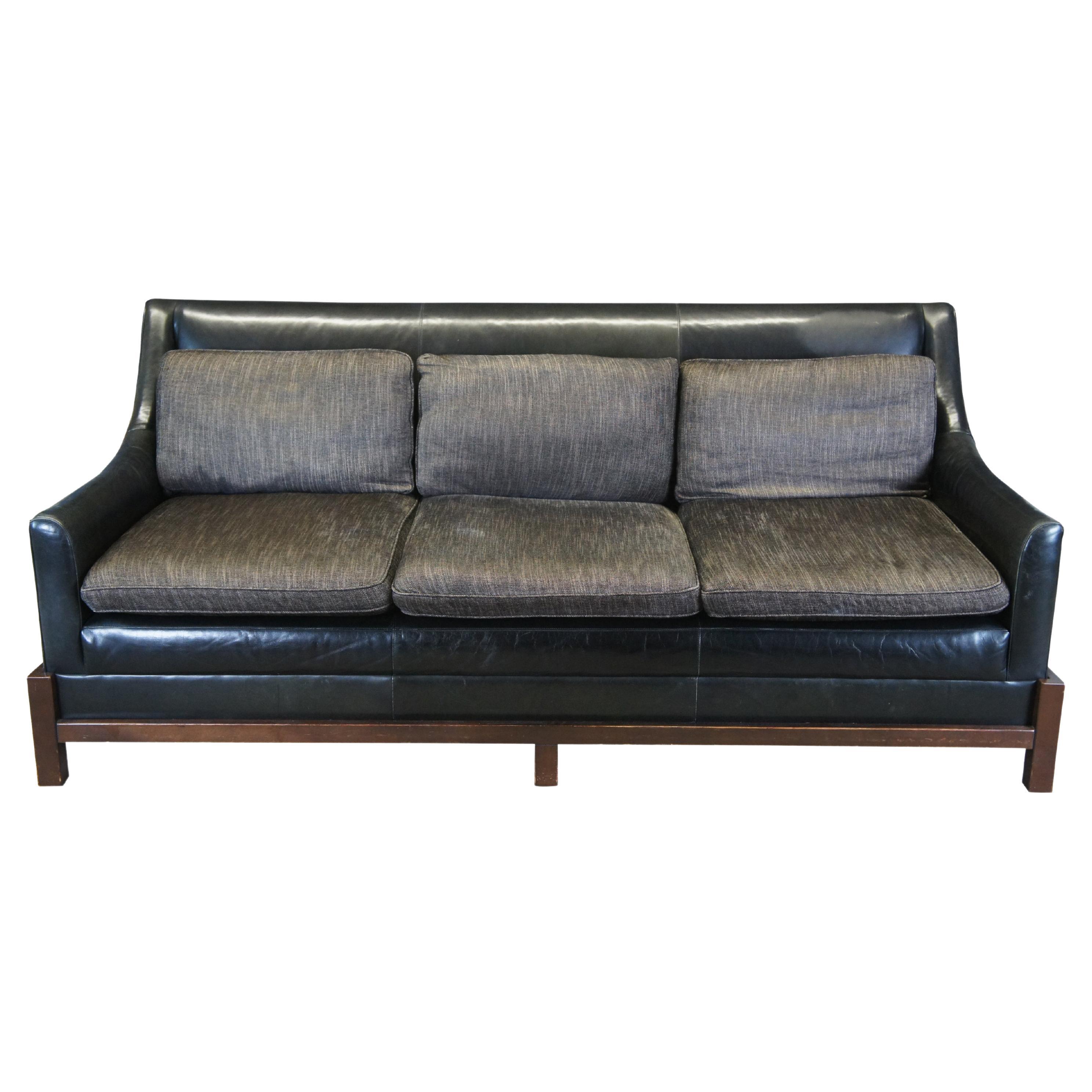 Vintage Baker Furniture Laura Kirar Modern Leather Black 3 Seater Neue Sofa 85"