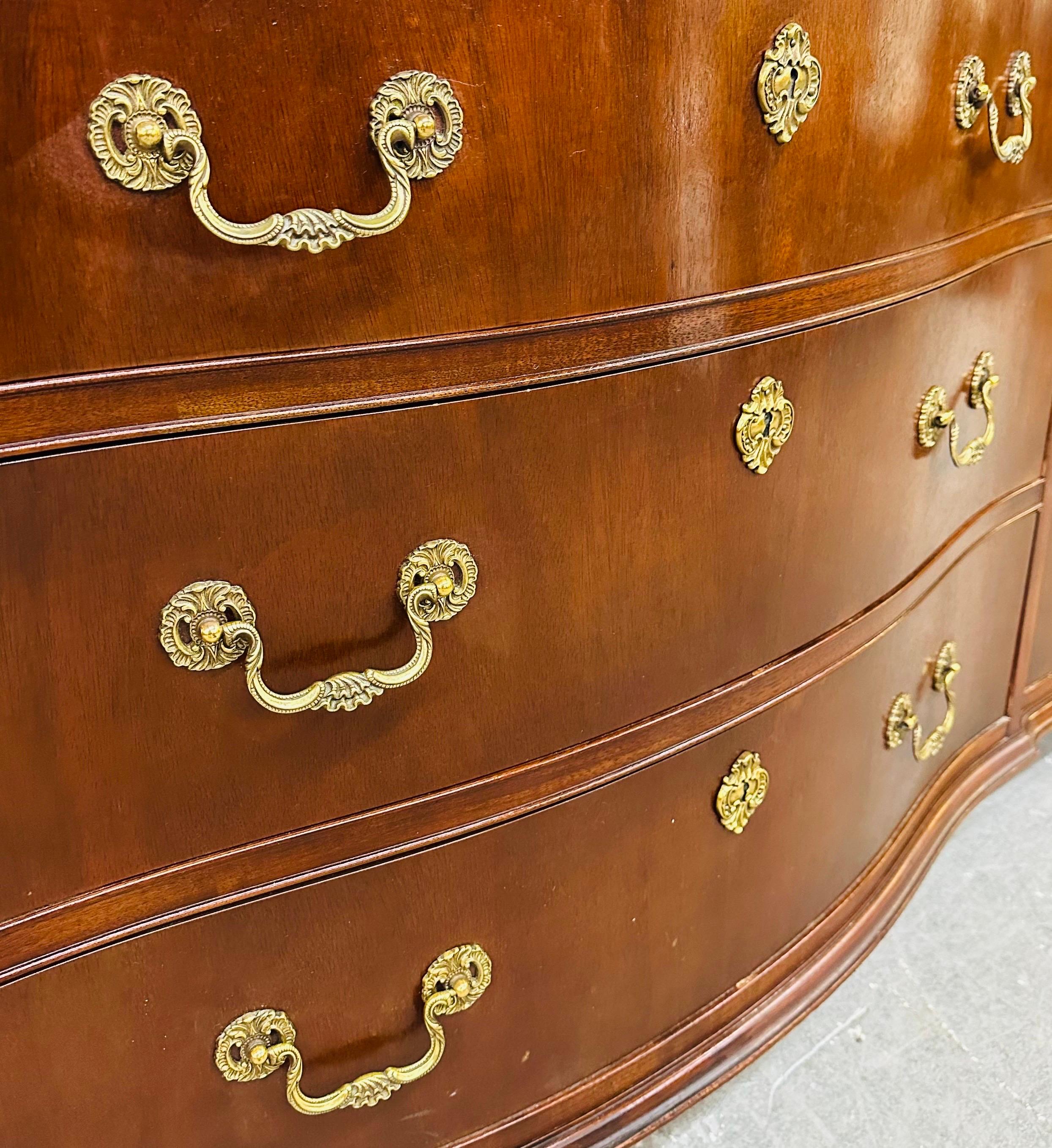 Brass Vintage Baker Furniture Mahogany 9-Drawer Dresser