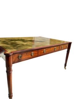Vintage Baker Furniture Mahogany Leather Partner's Writing Desk, Crown & Tulip