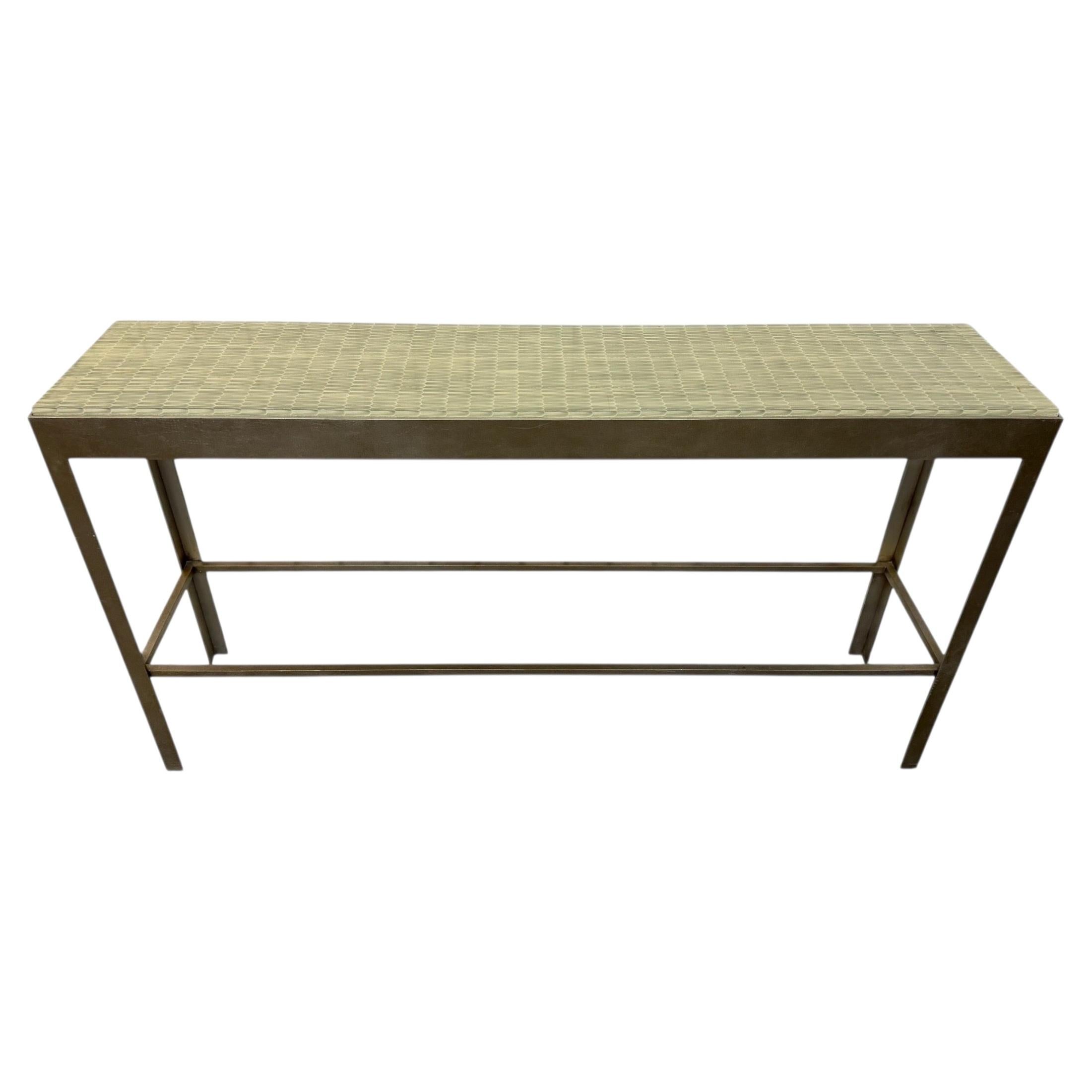 Vintage Baker Furniture Modernist Metal & Tessellated Tile Console Table