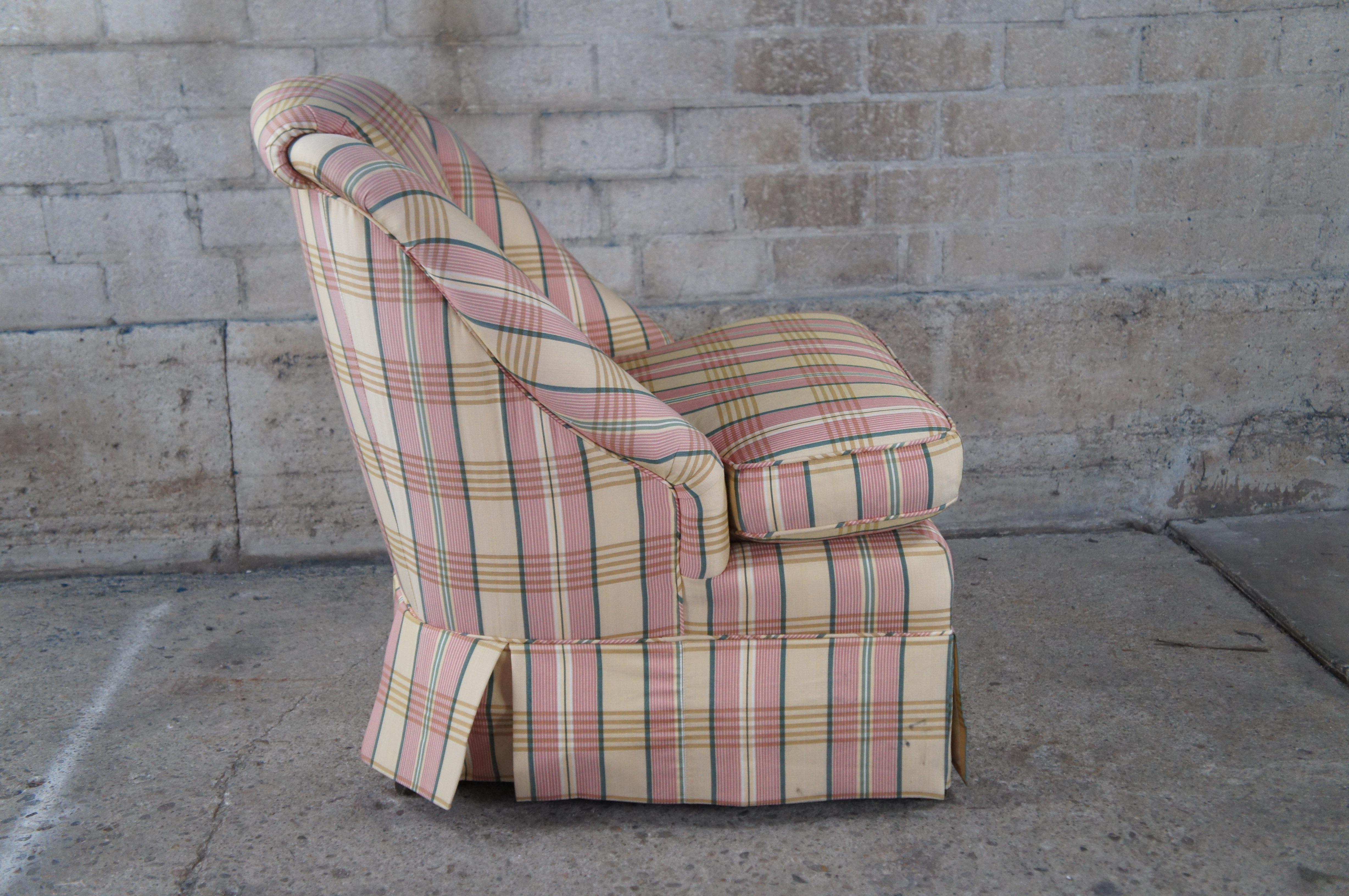 XX secolo Vintage Baker Furniture Plaid Down Filled Slipper Club Lounge Chair Library in vendita