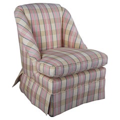 Sillón de biblioteca Vintage Baker Furniture Plaid Down Filled Slipper Club Lounge