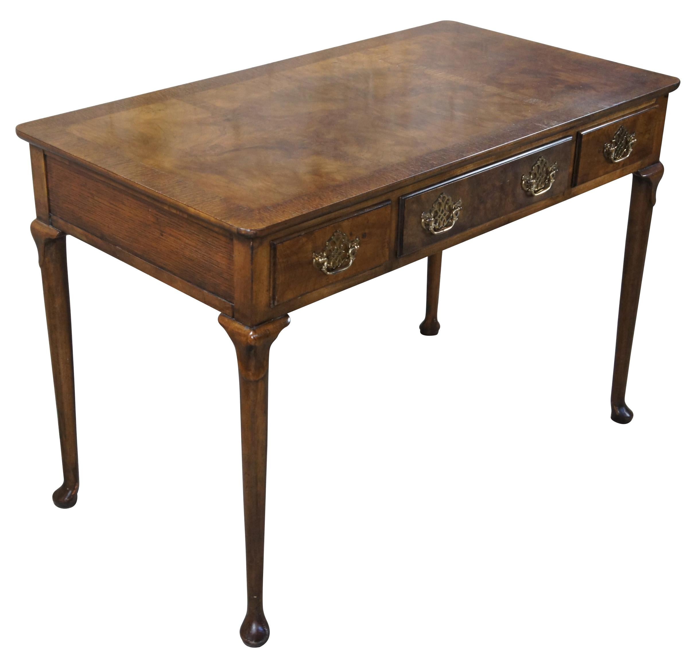 American Vintage Baker Furniture Queen Anne Matchbook Walnut Writing Desk Library Table