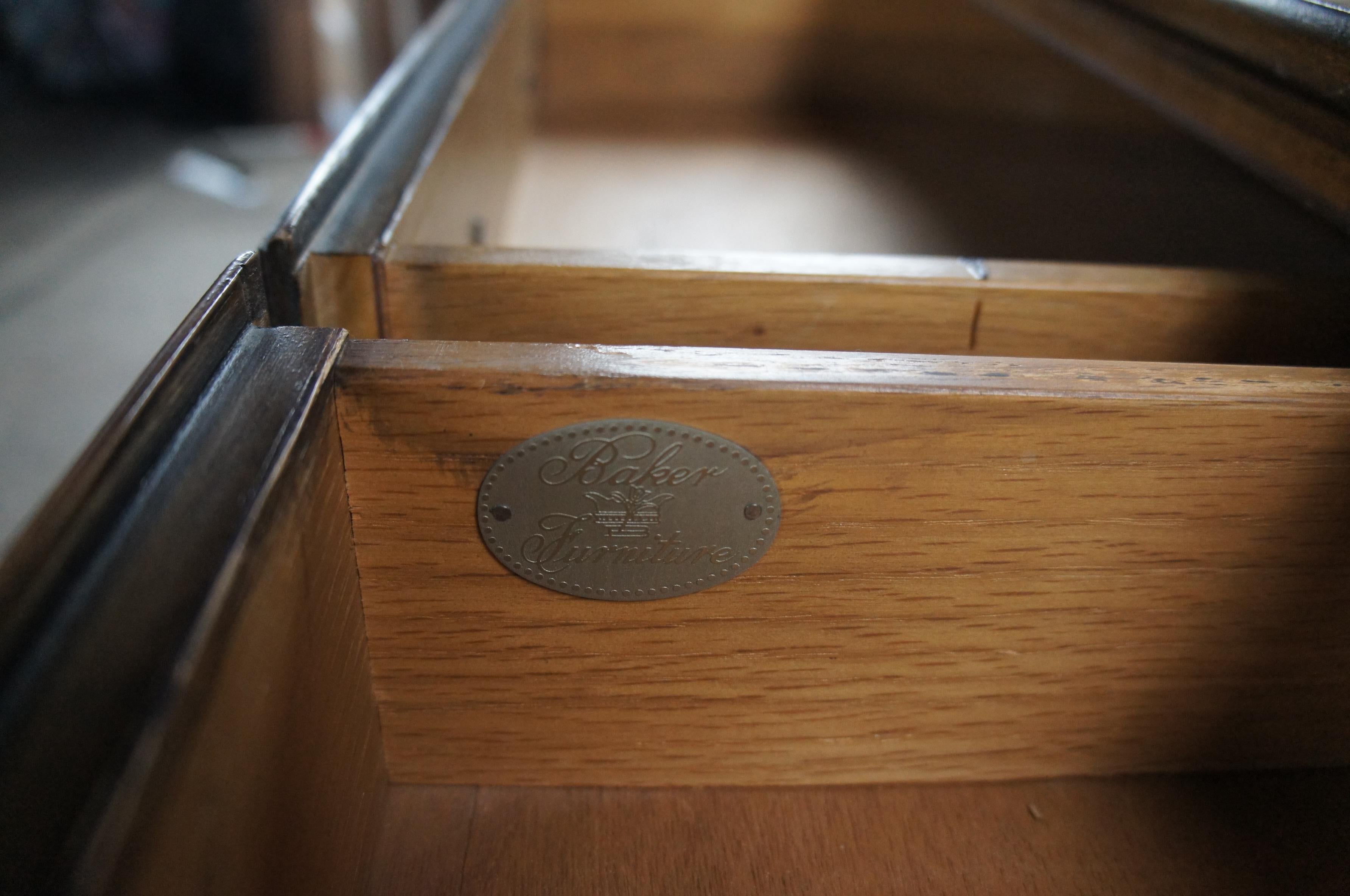 Brass Vintage Baker Furniture Queen Anne Matchbook Walnut Writing Desk Library Table
