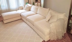 Vintage Baker Furniture Sectional Sofa with Ottoman, Four-Seat, Down, Linen