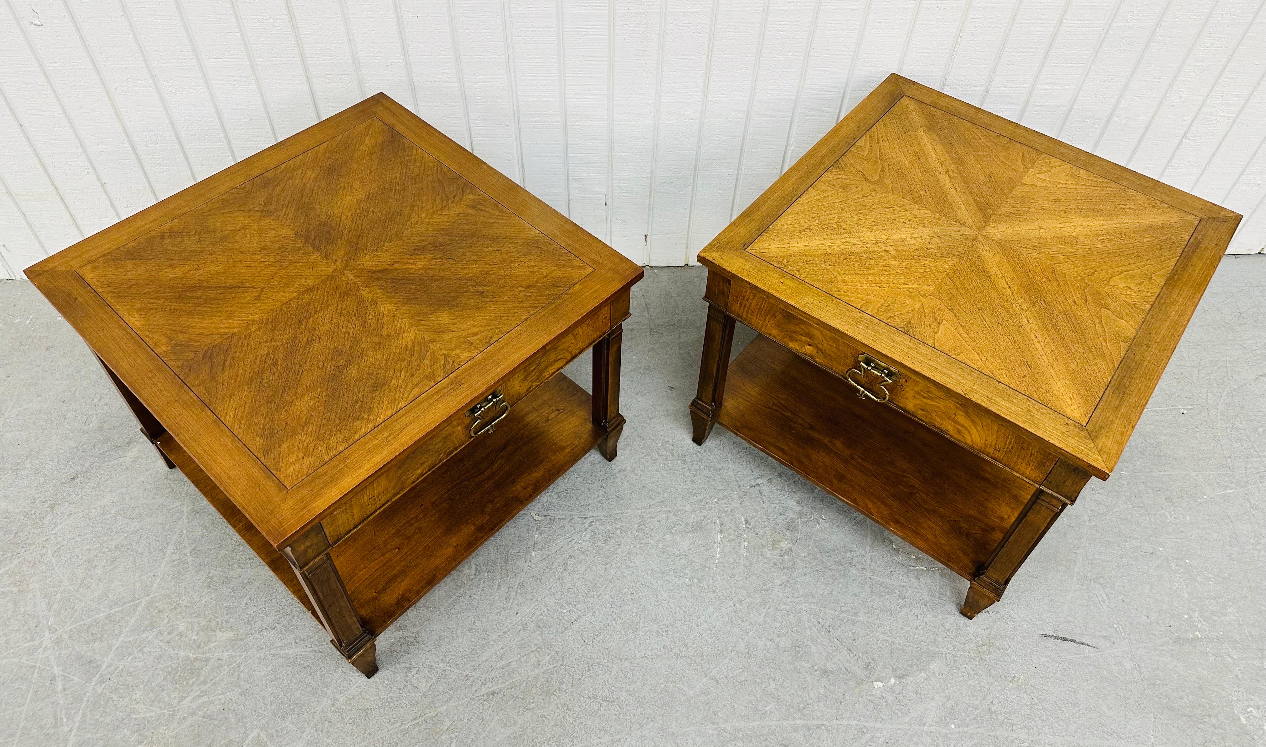 American Vintage Baker Furniture Square Walnut Side Tables - Set of 2