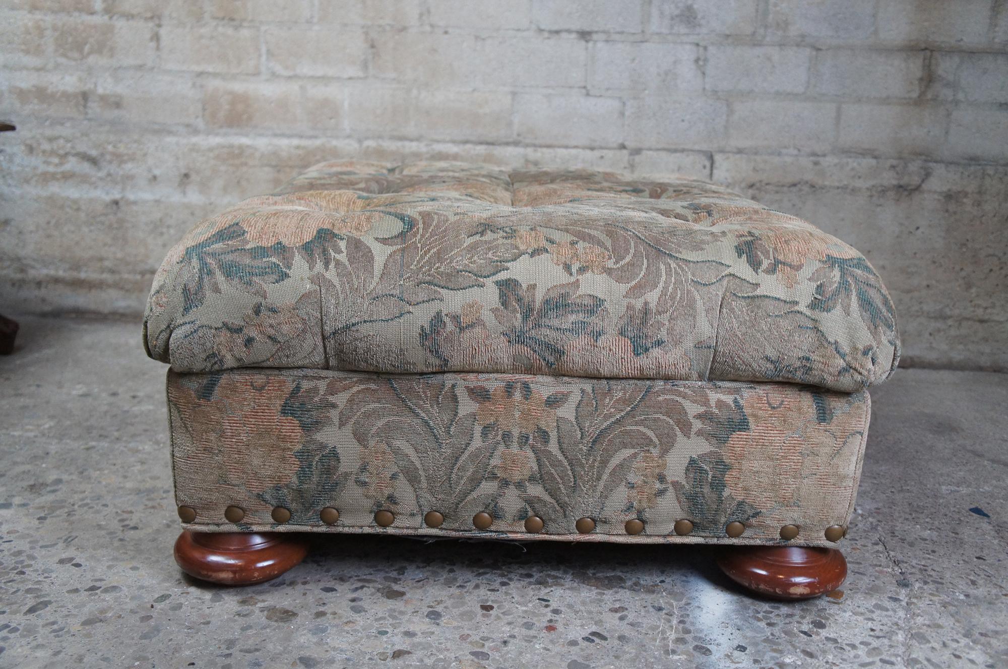 Vintage Baker Furniture Traditional Floral Tufted Nailhead Ottoman Foot Rest 5