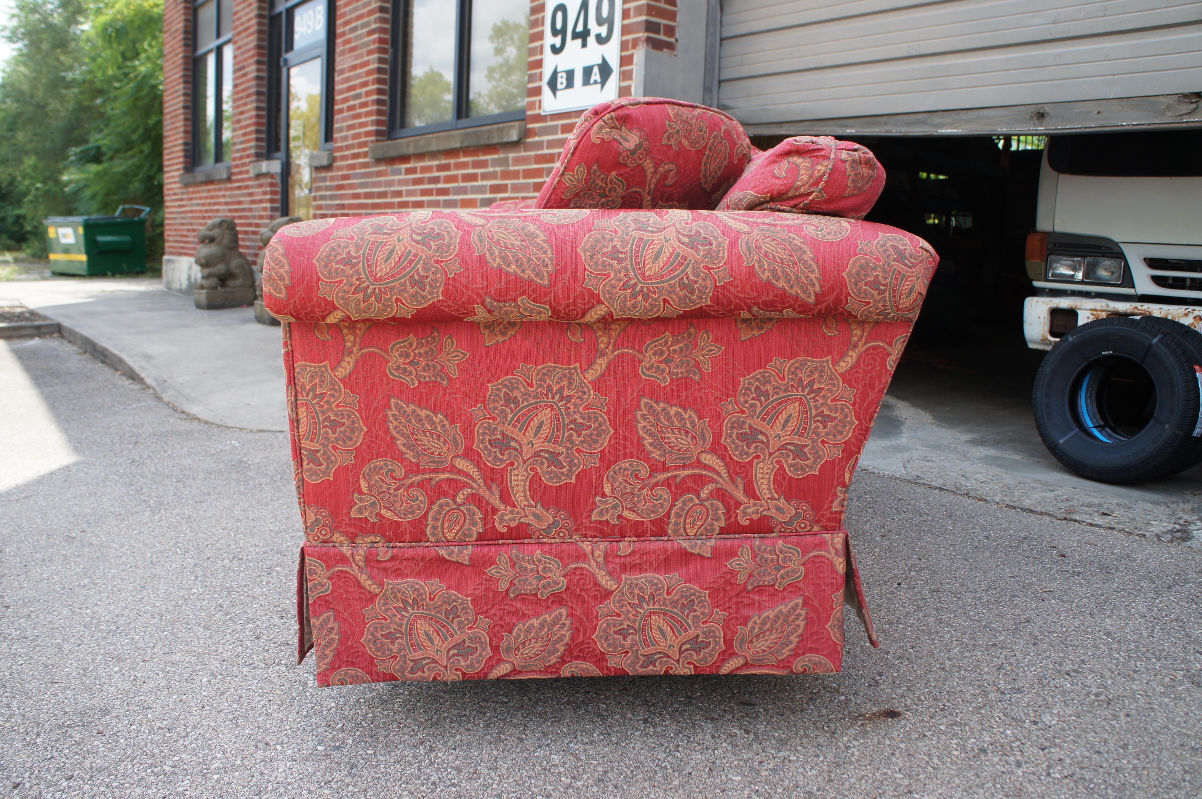 Vintage Baker Furniture Traditional Red Paisley 3 Seat Rolled Arm Sofa Couch 90