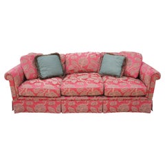 Vintage Baker Furniture Traditional Red Paisley 3 Seat Rolled Arm Sofa Couch 90"
