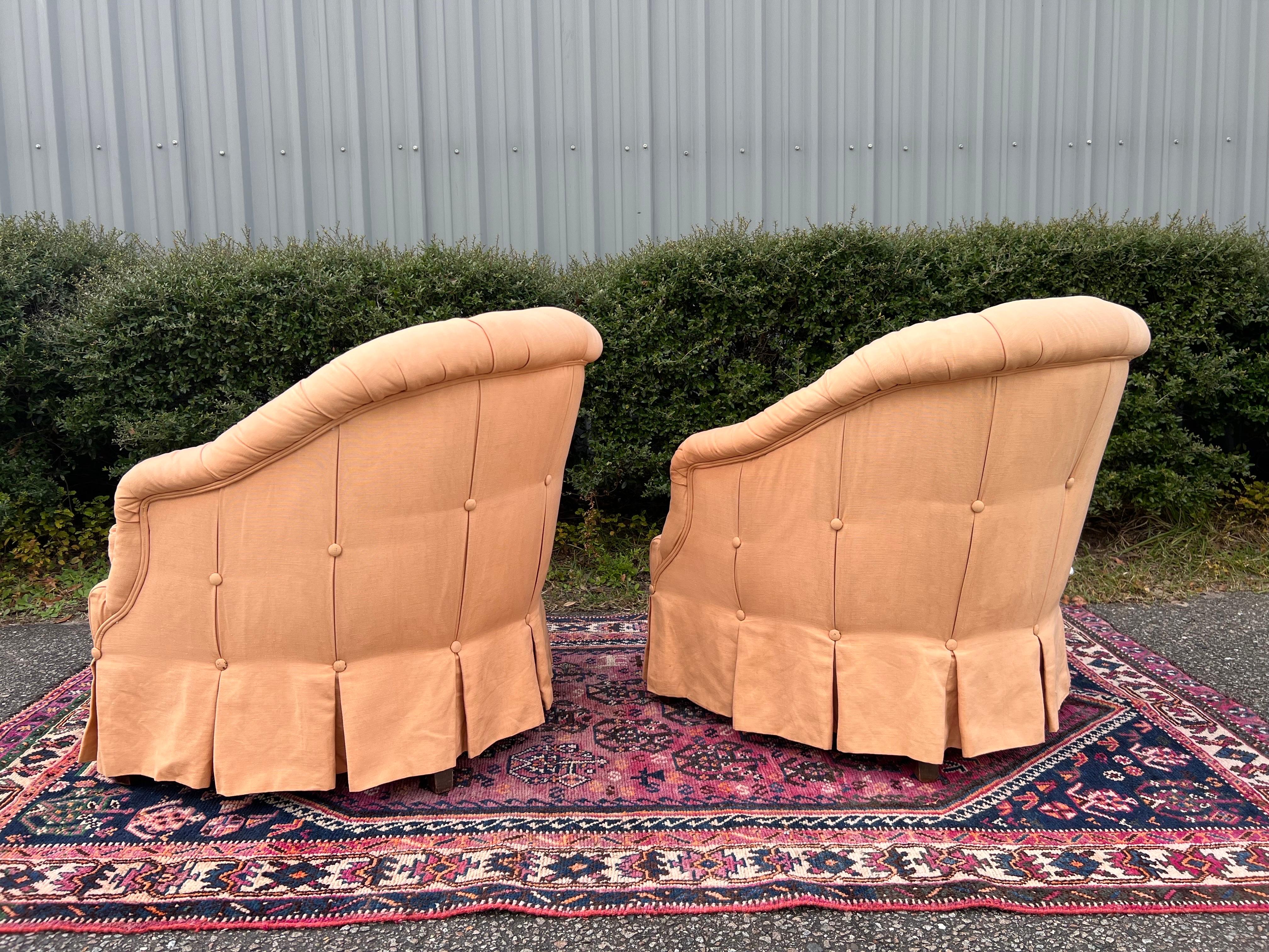 Vintage Baker Furniture Tufted Upholstered Club Chairs - a Pair 3