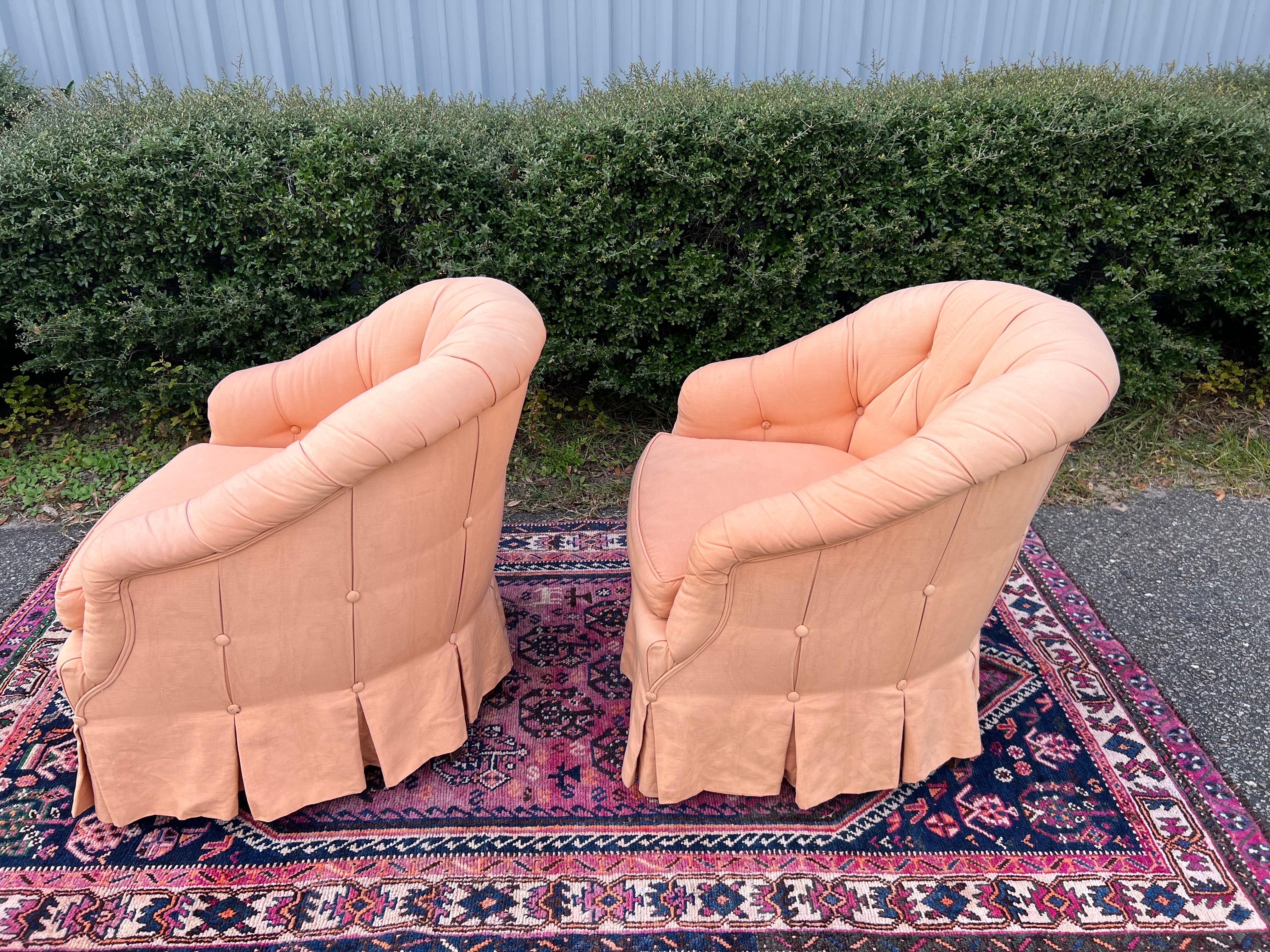 Vintage Baker Furniture Tufted Upholstered Club Chairs - a Pair 4