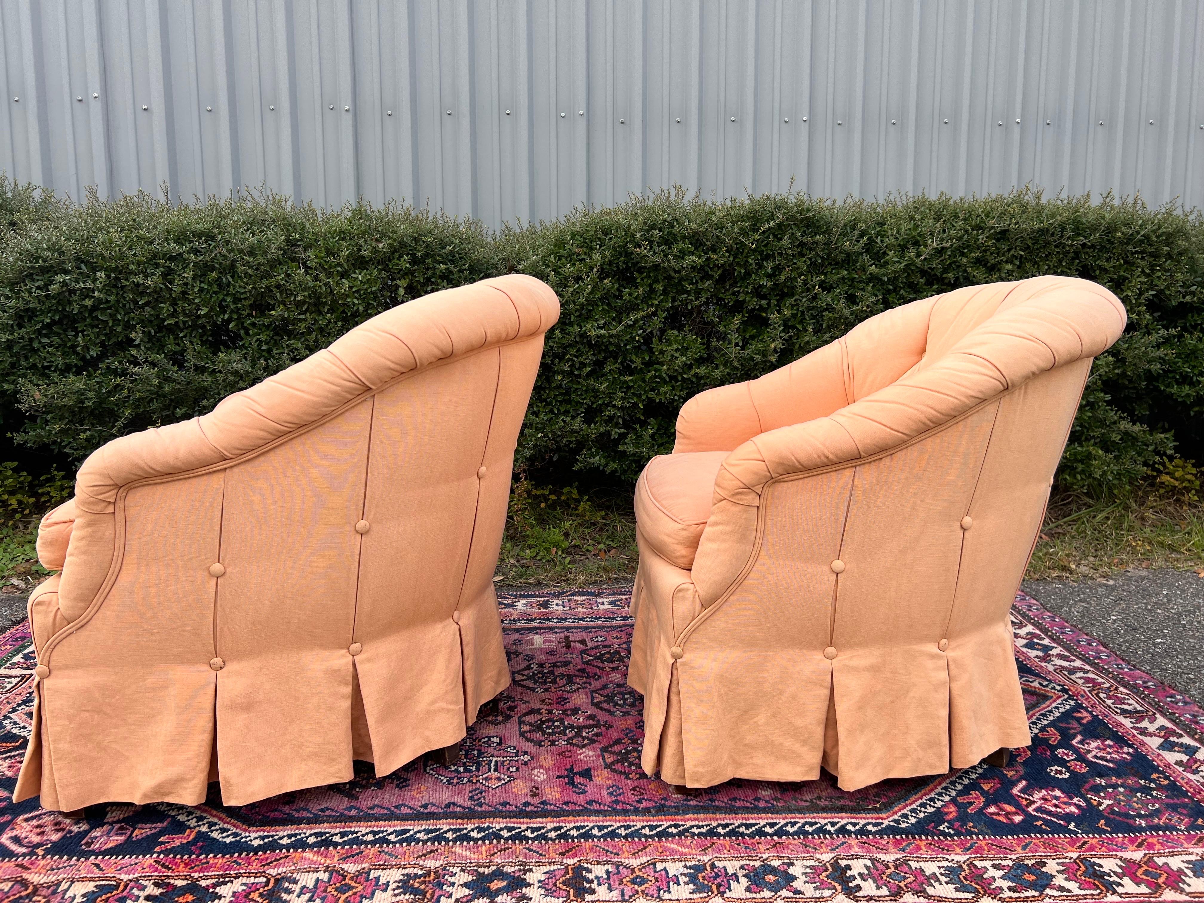 Vintage Baker Furniture Tufted Upholstered Club Chairs - a Pair 5
