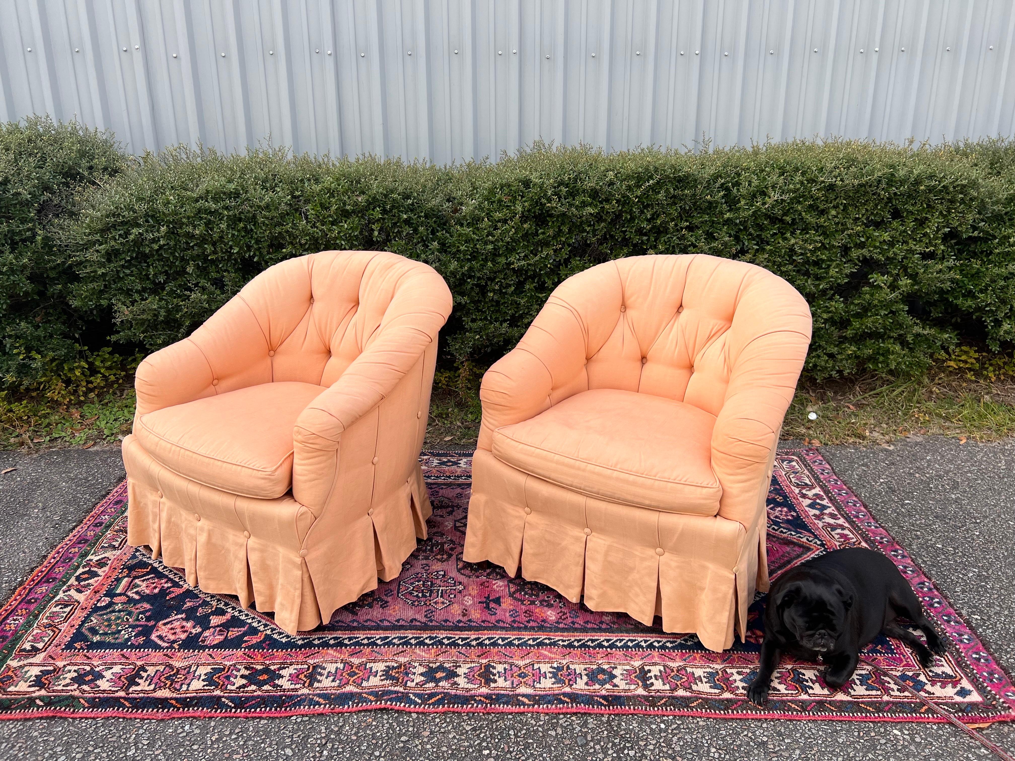 Vintage Baker Furniture Tufted Upholstered Club Chairs - a Pair 7