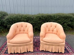 Vintage Baker Furniture Tufted Upholstered Club Chairs - a Pair