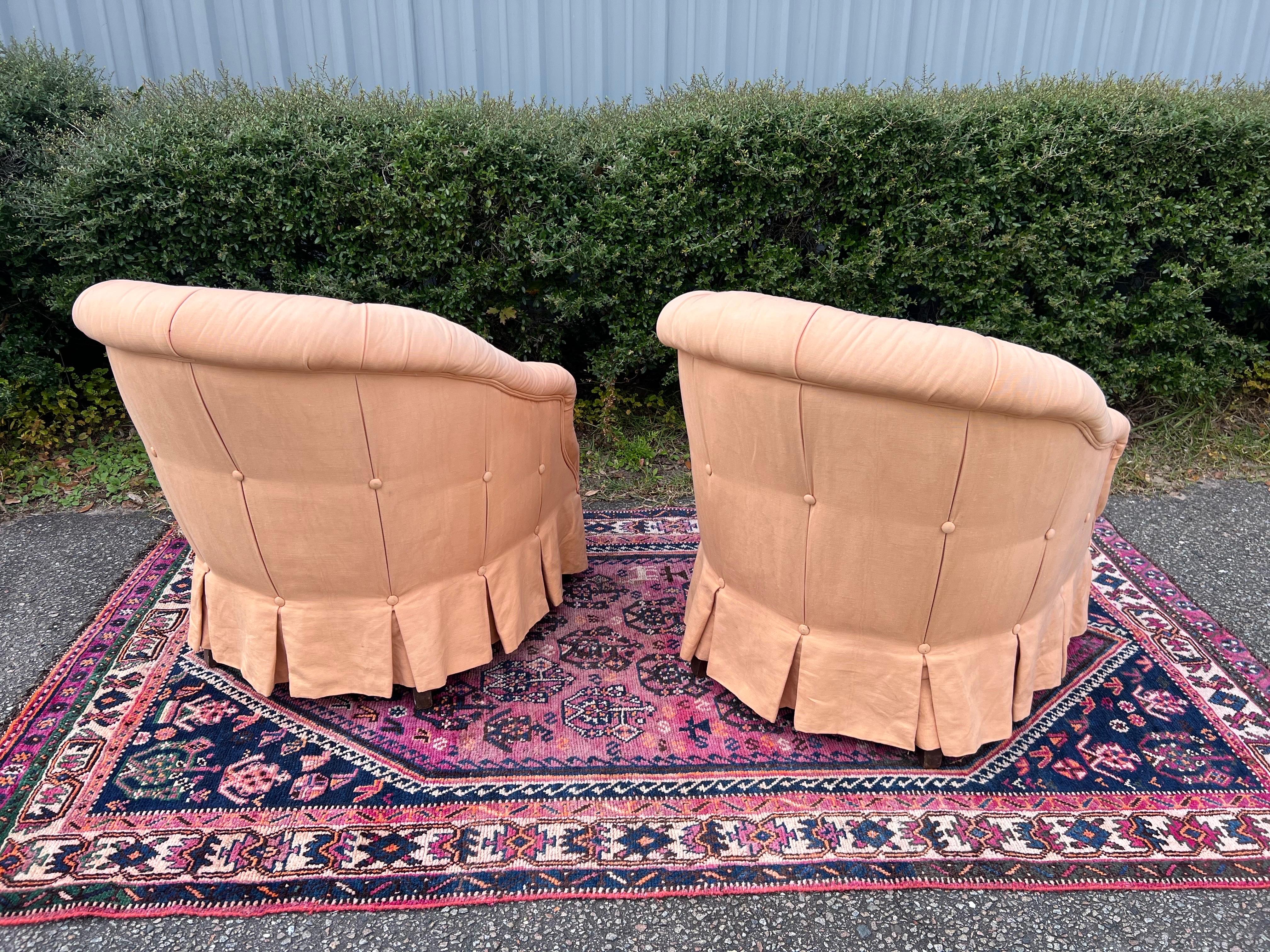 Vintage Baker Furniture Tufted Upholstered Club Chairs - a Pair In Good Condition In Charleston, SC