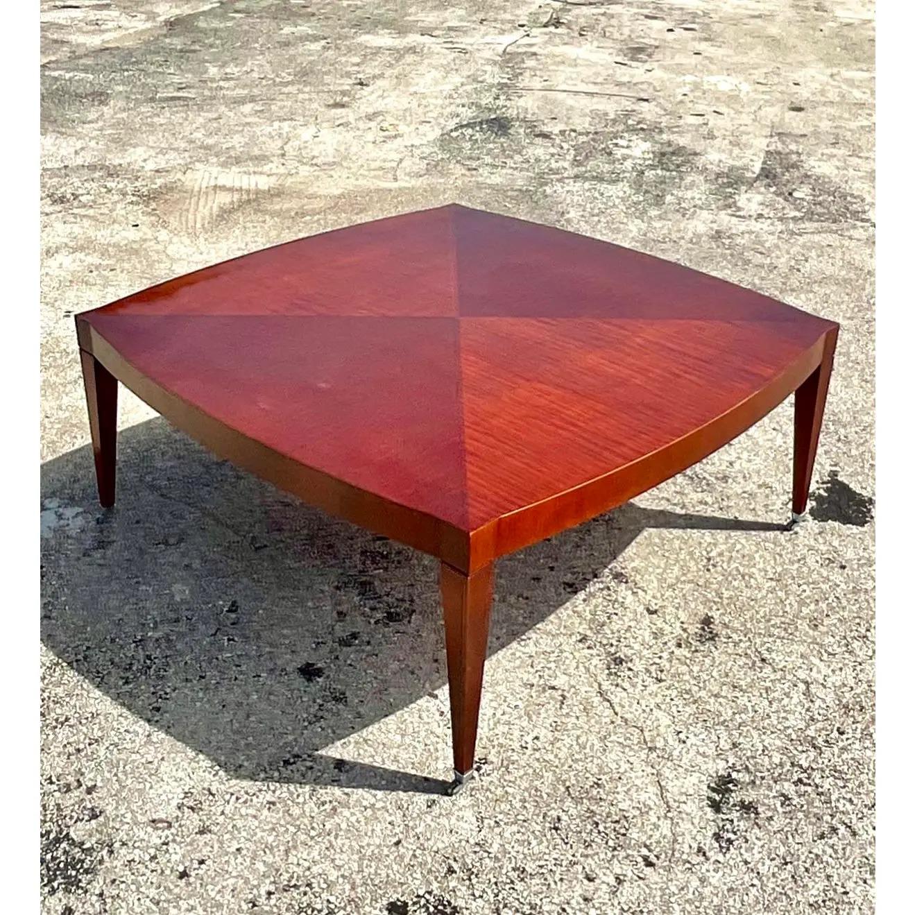 Fantastic vintage two tone coffee table. Made by the iconic Baker furniture group. Beautiful diamond design on the label surface. Acquired from a Naples estate.