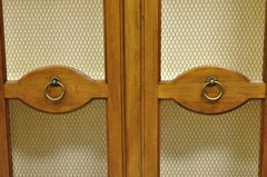 Vintage Baker Hollywood Regency Cherry Wood 2 Door Curio Cabinet Bookcase - Pair