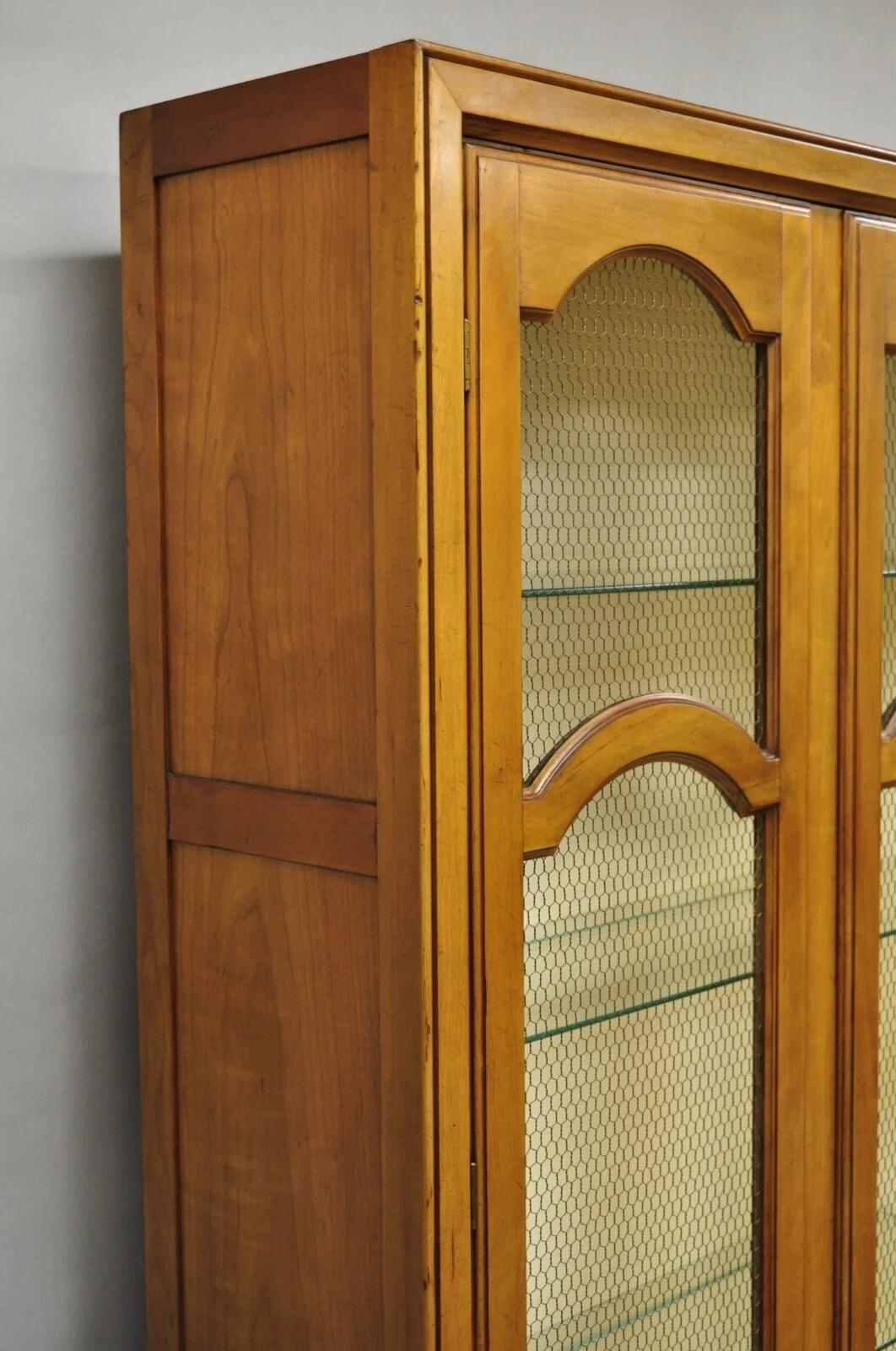 20th Century Vintage Baker Hollywood Regency Cherry Wood 2 Door Curio Cabinet Bookcase - Pair For Sale
