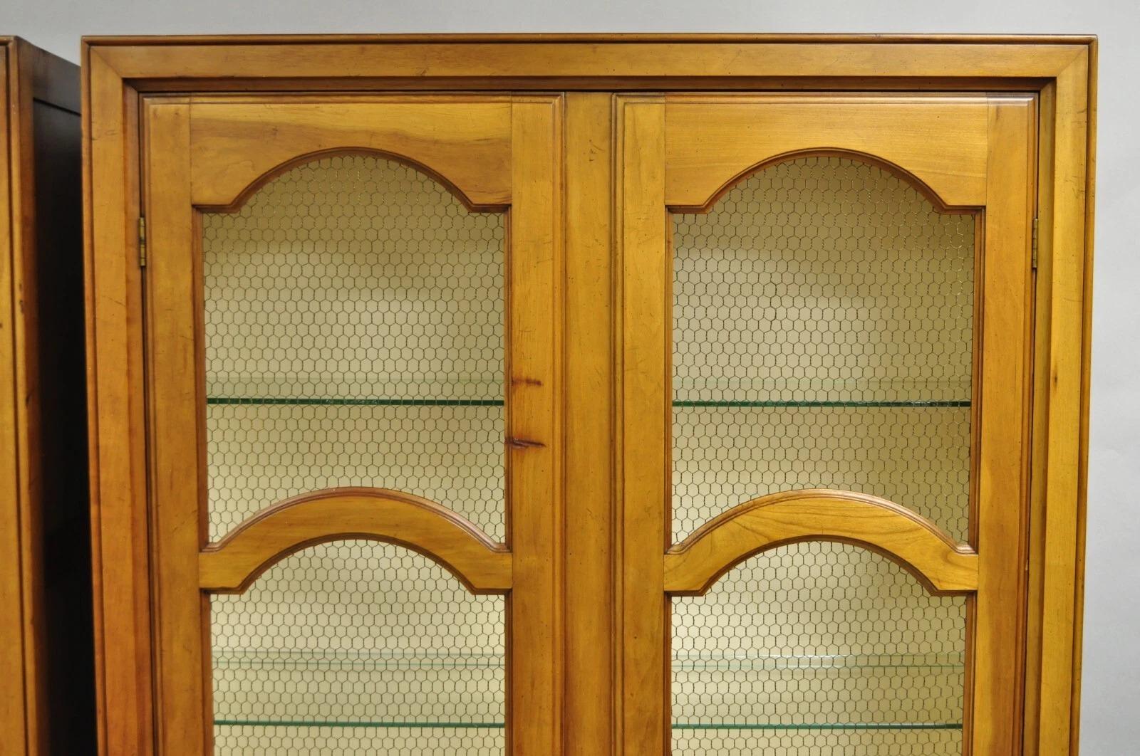 Vintage Baker Hollywood Regency Cherry Wood 2 Door Curio Cabinet Bookcase - Pair For Sale 1