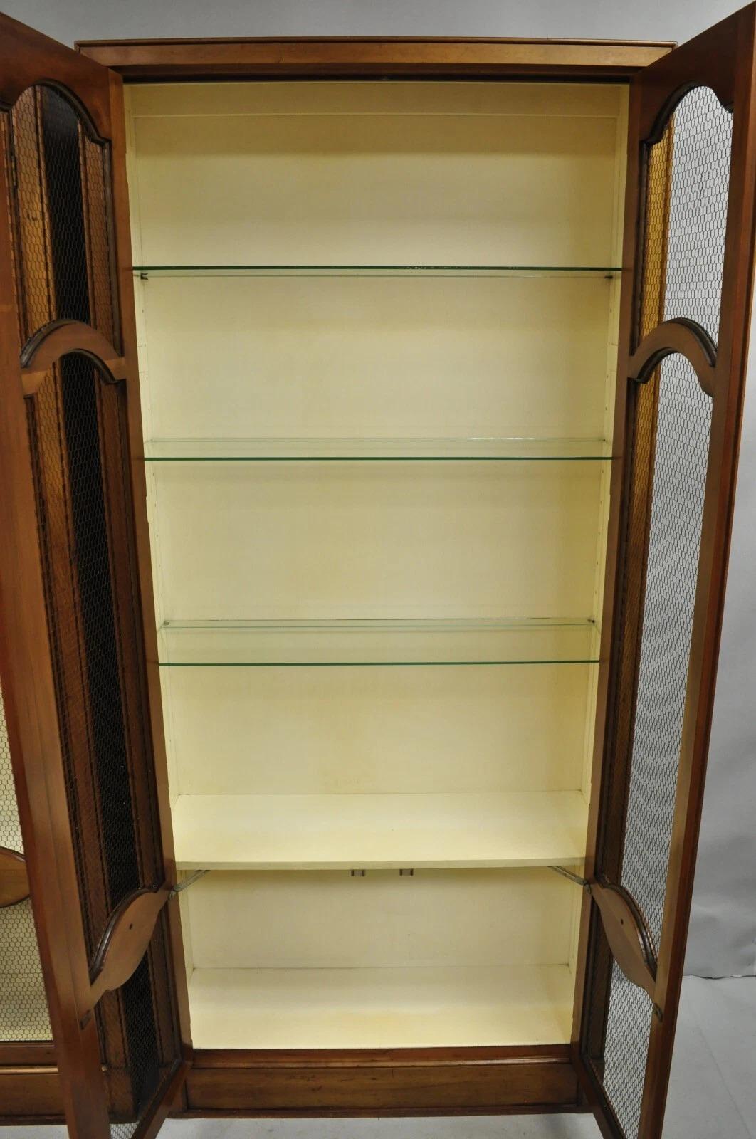 Vintage Baker Hollywood Regency Cherry Wood 2 Door Curio Cabinet Bookcase - Pair For Sale 3