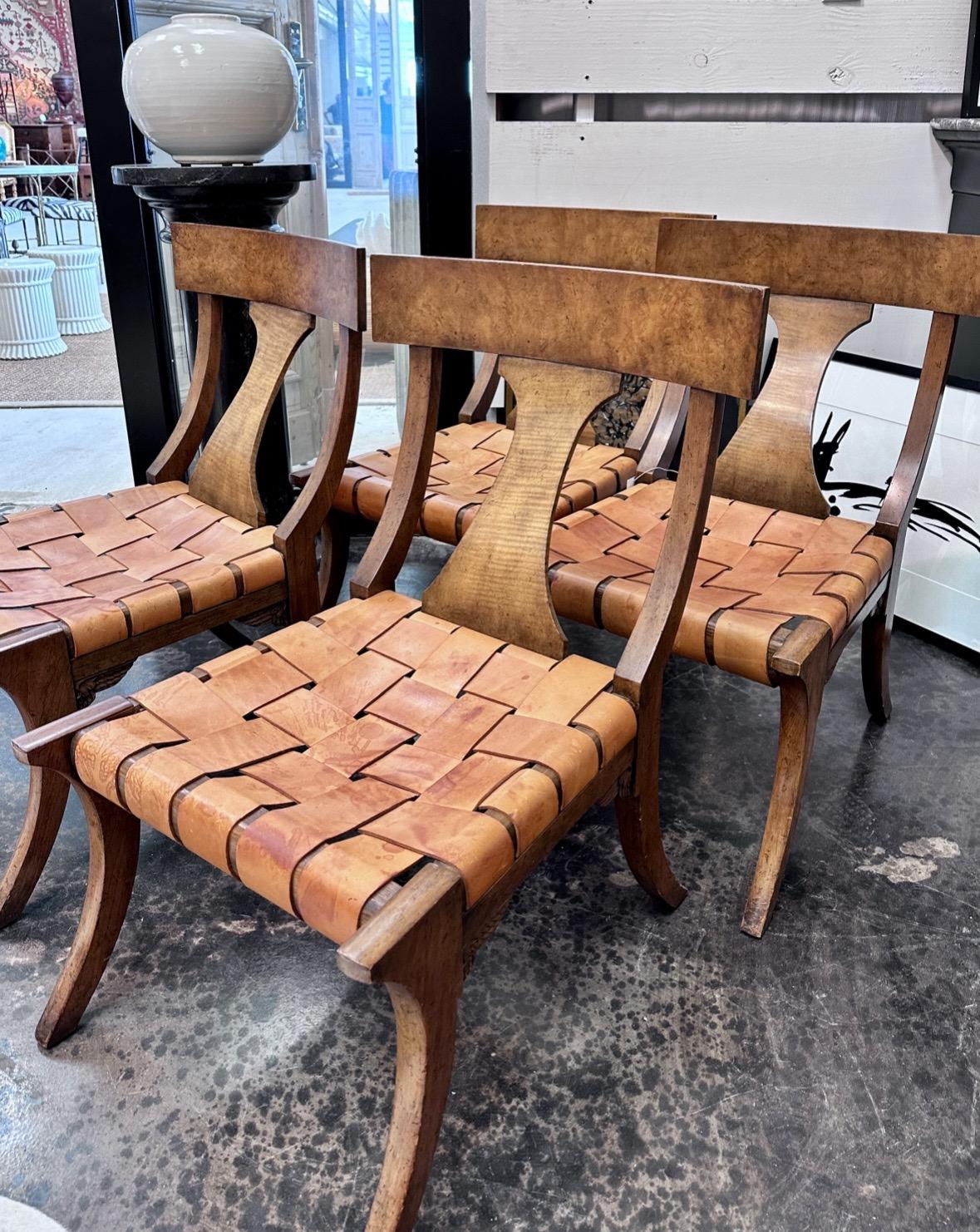 Vintage Baker Klismos Chairs with leather Strapping, set of four For Sale 4