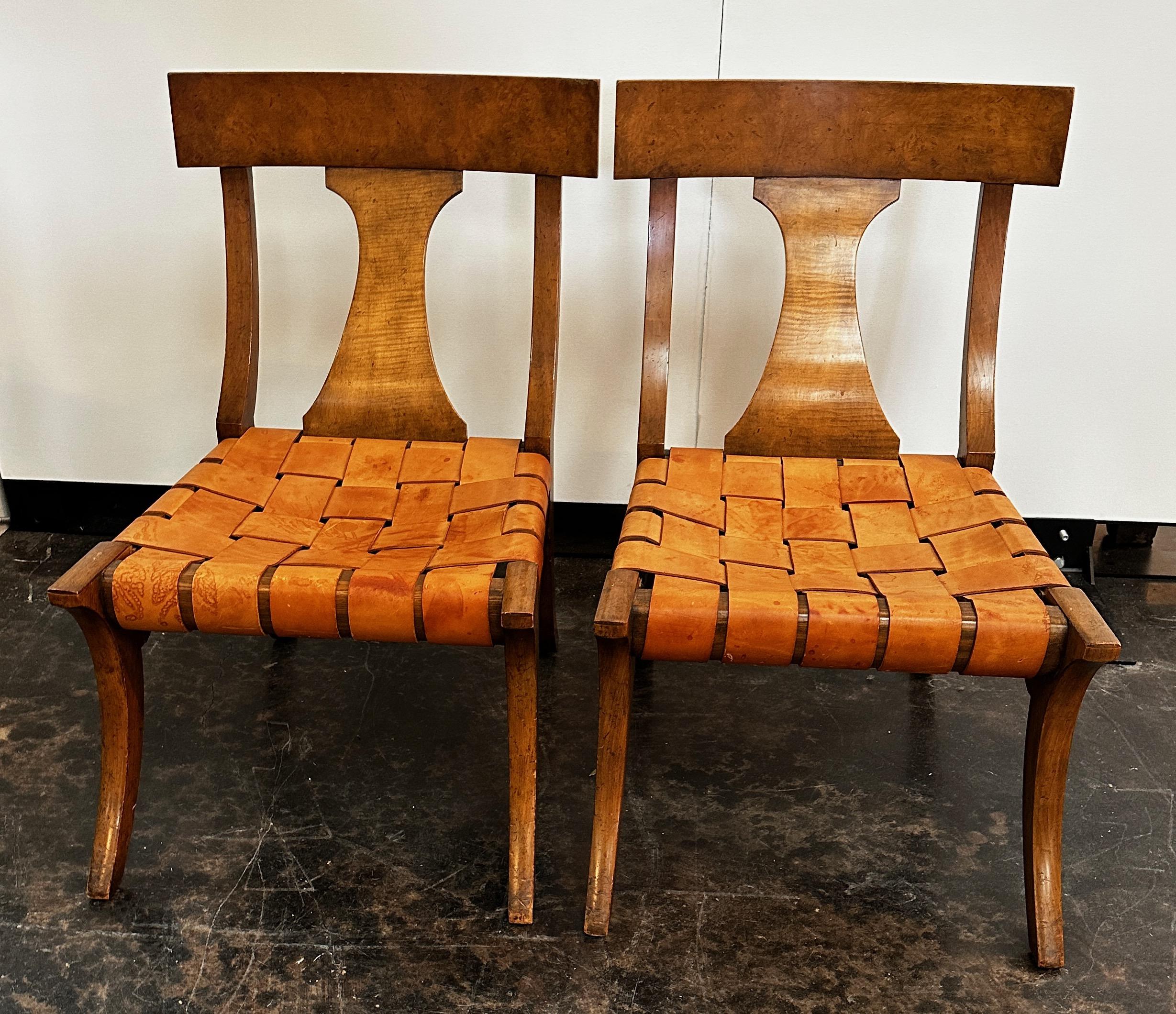 Empire Vintage Baker Klismos Chairs with leather Strapping, set of four For Sale