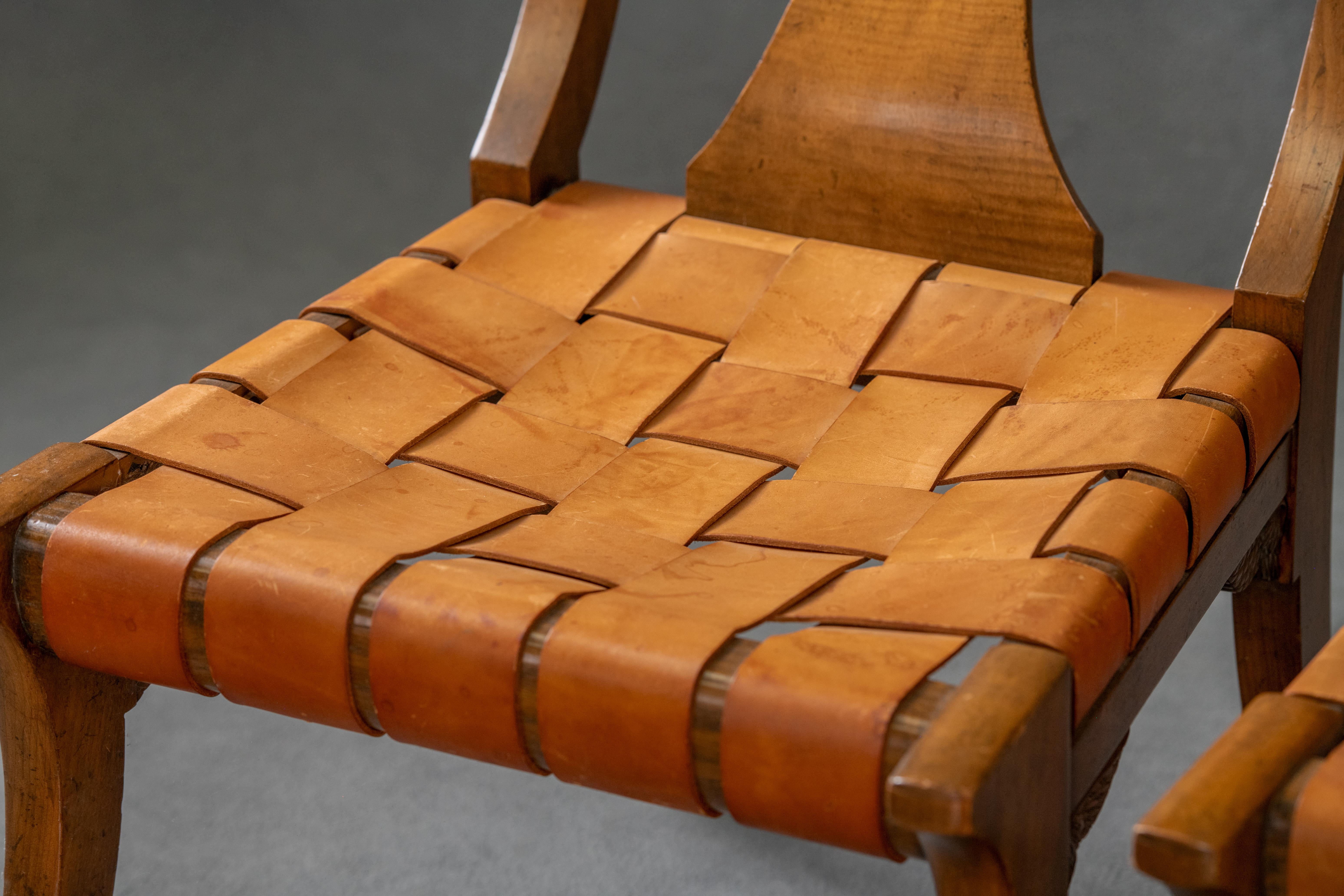 American Vintage Baker Klismos Chairs with leather Strapping