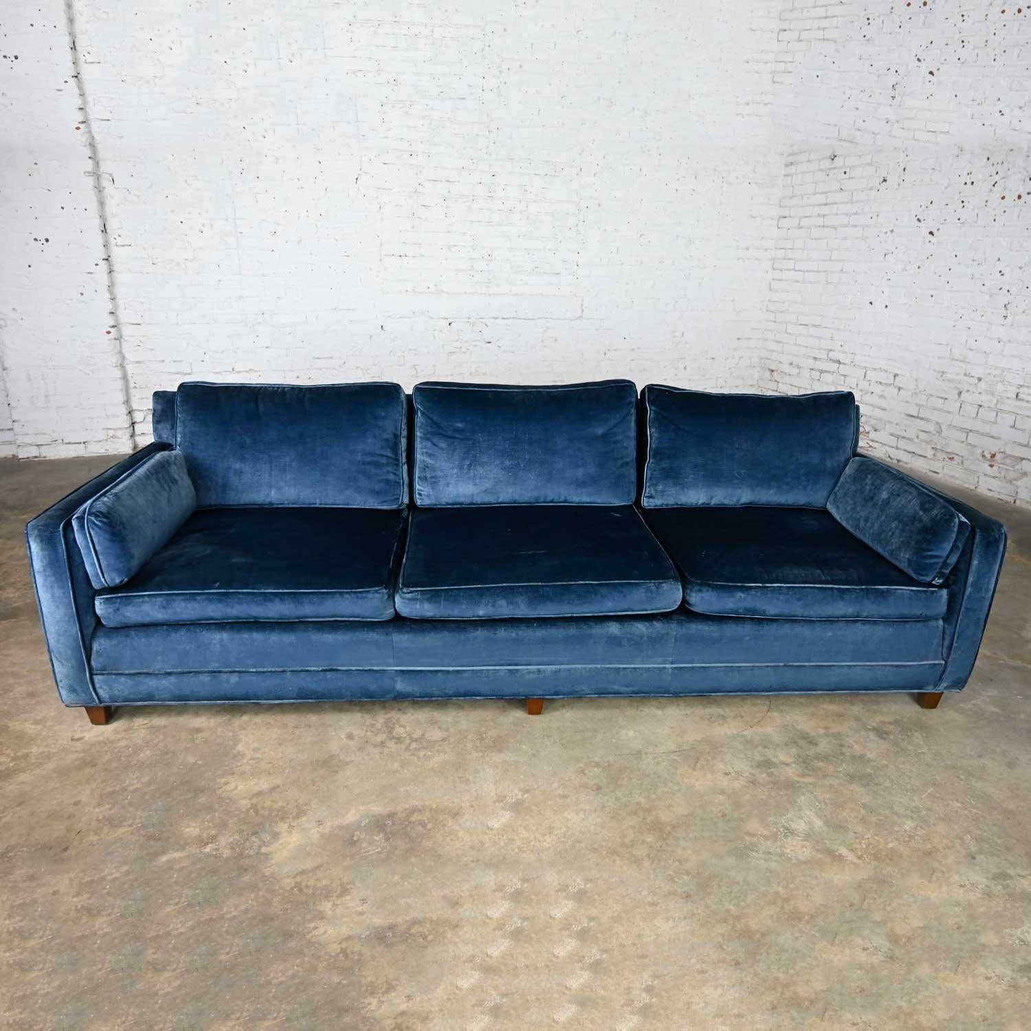 Vintage Baker Lawson Style Low Profile Sofa in Bellagio Cobalt Fabric by Fabricu 3