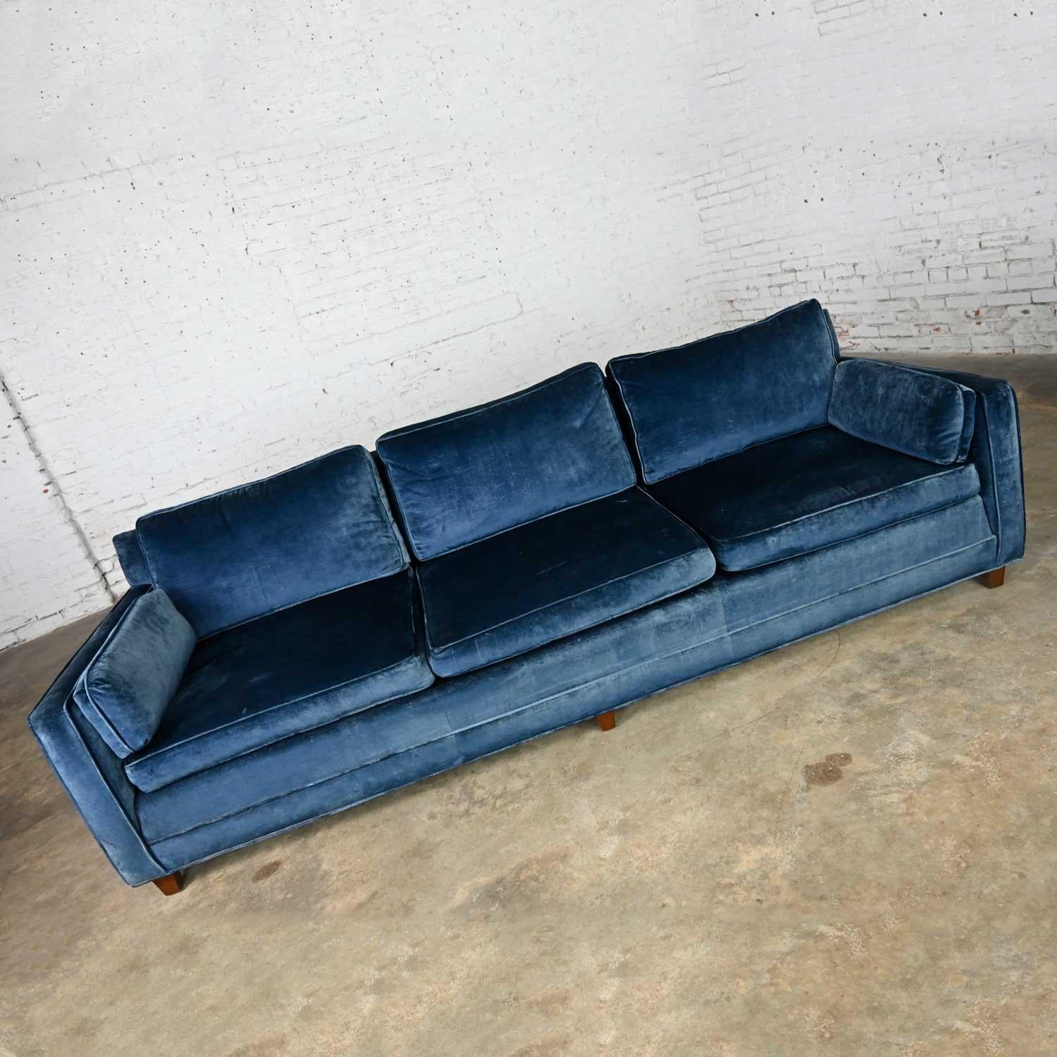 Vintage Baker Lawson Style Low Profile Sofa in Bellagio Cobalt Fabric by Fabricu 4