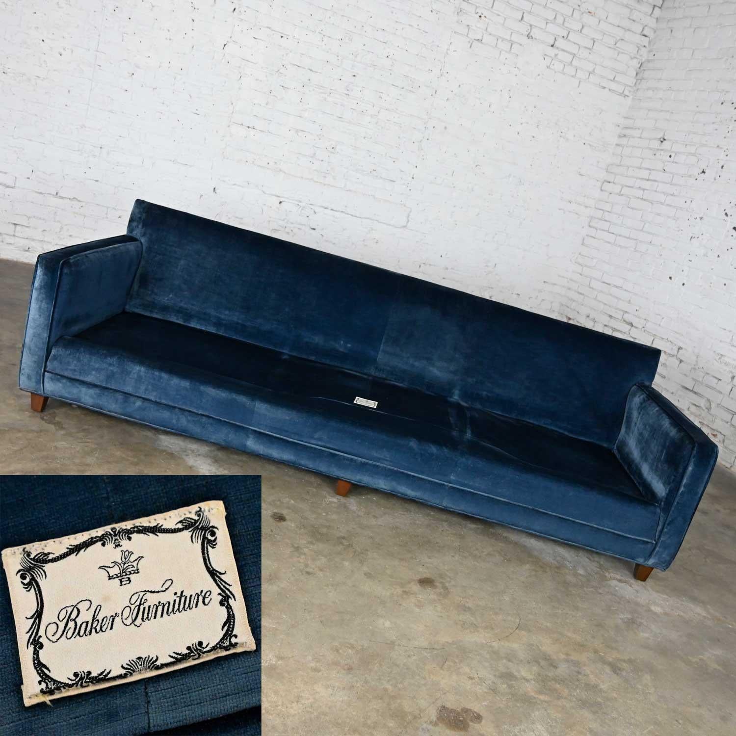 Vintage Baker Lawson Style Low Profile Sofa in Bellagio Cobalt Fabric by Fabricu 5