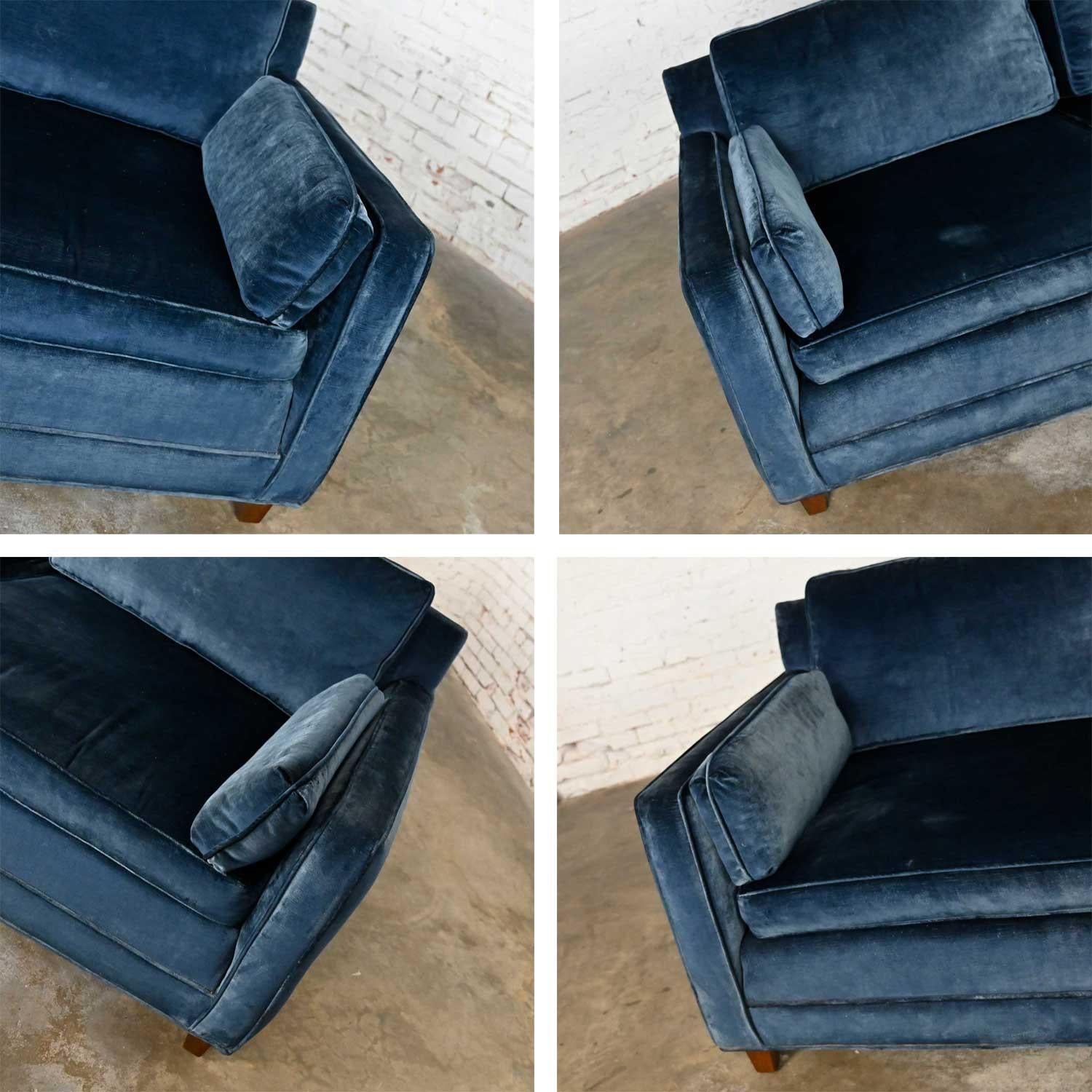 American Vintage Baker Lawson Style Low Profile Sofa in Bellagio Cobalt Fabric by Fabricu