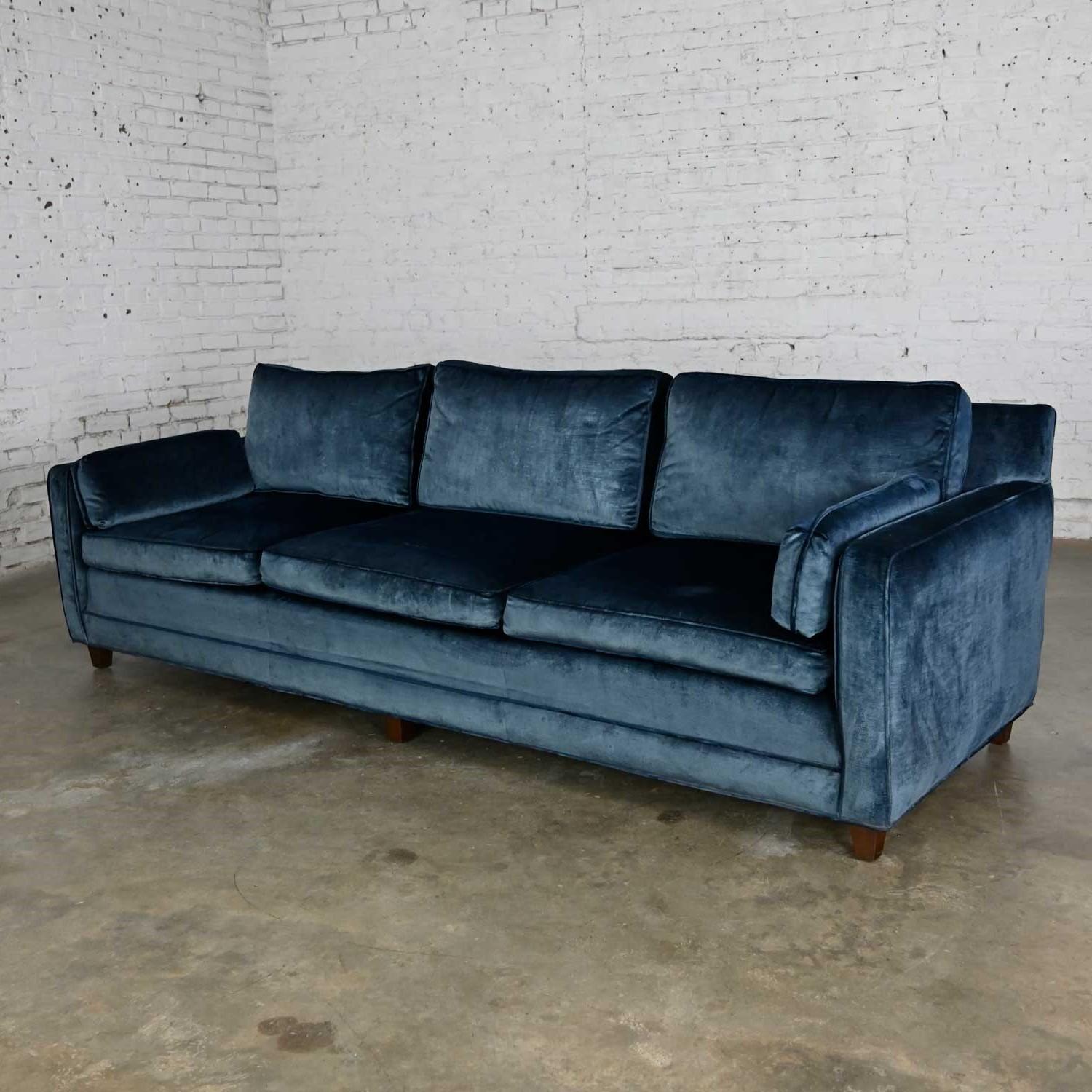 Vintage Baker Lawson Style Low Profile Sofa in Bellagio Cobalt Fabric by Fabricu In Good Condition In Topeka, KS