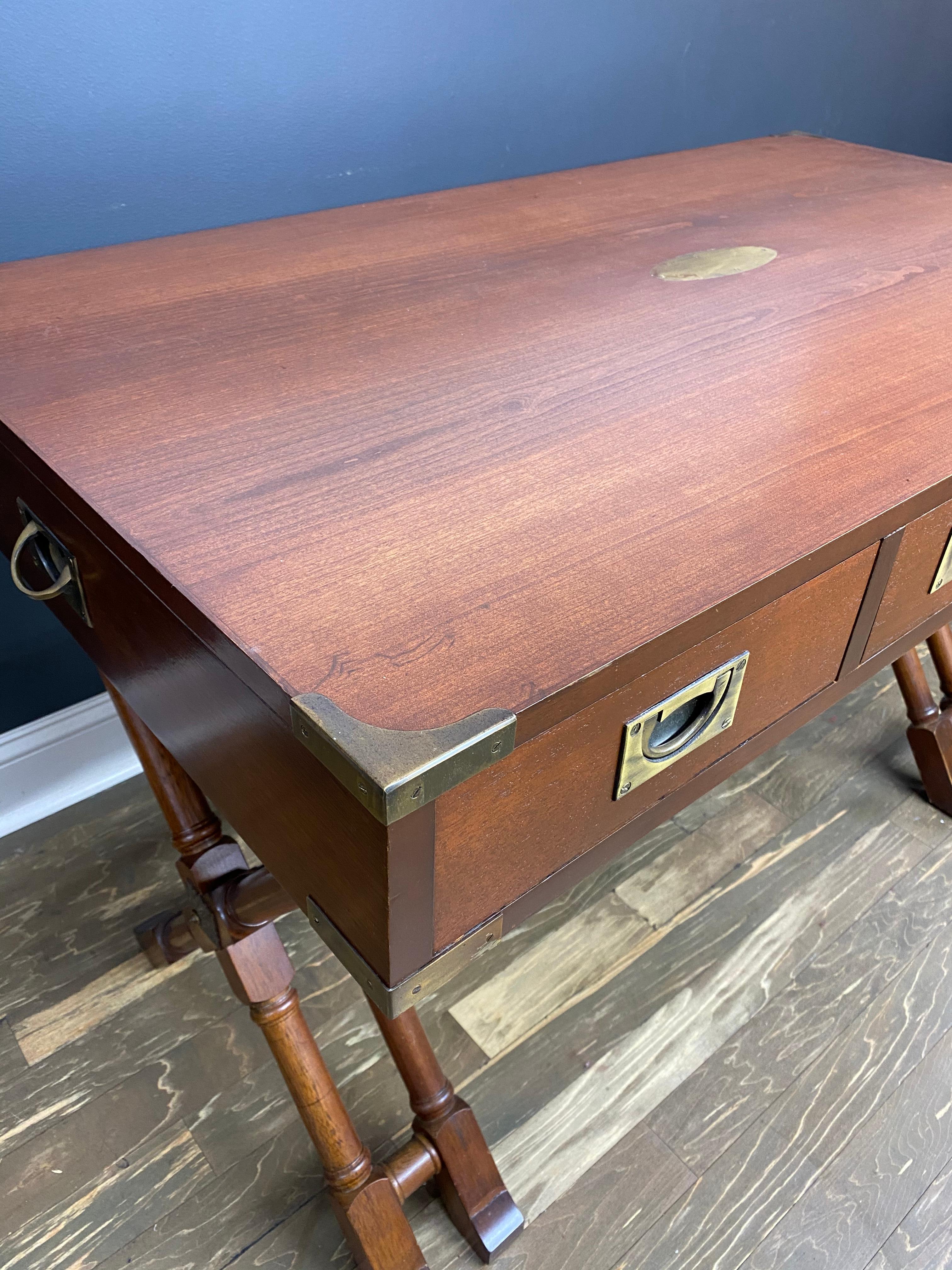 Vintage Baker Mahogany Campaign Desk with X-Base and Brass Hardware 4