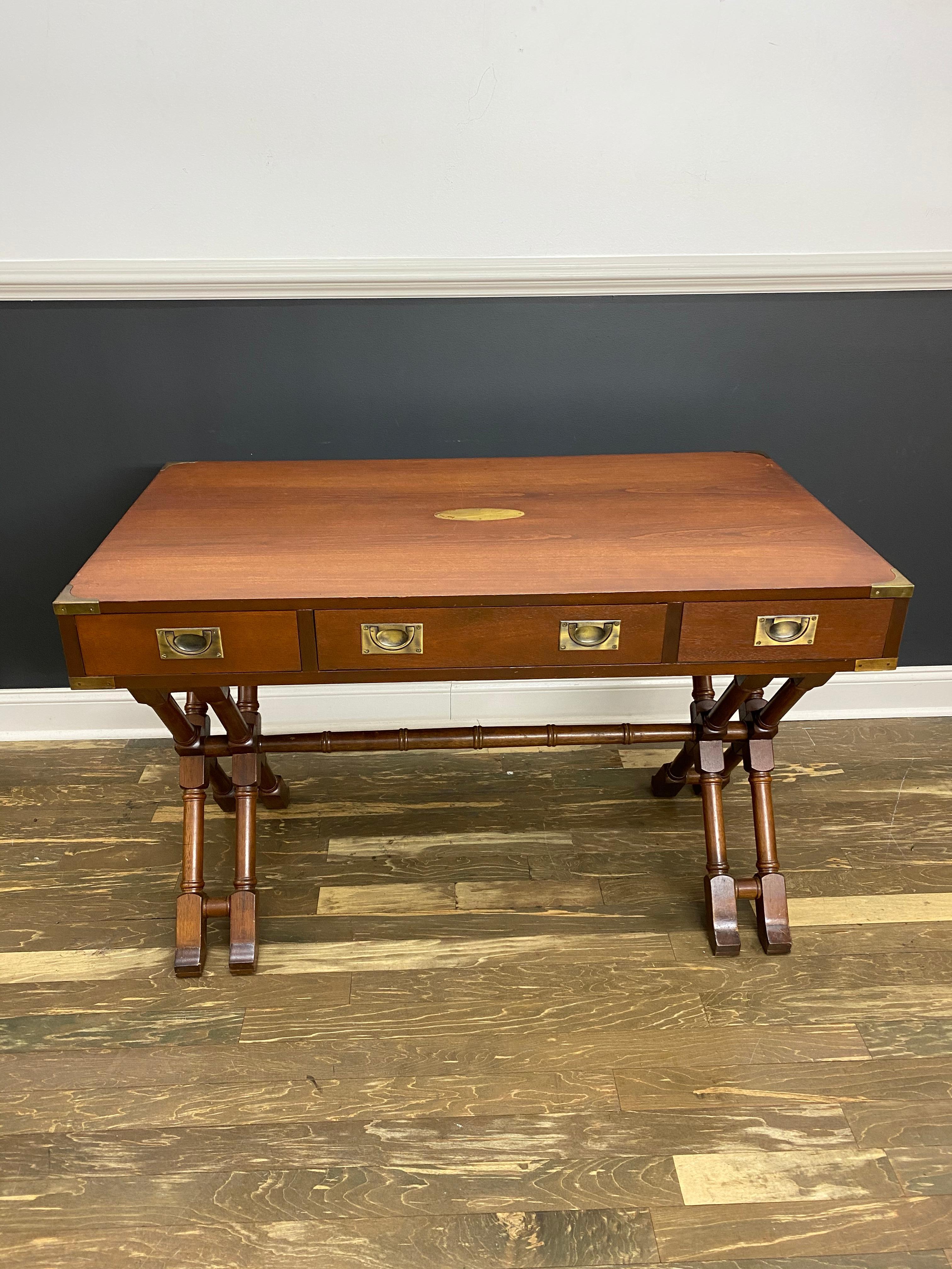 Vintage Baker Mahogany Campaign Desk with X-Base and Brass Hardware 5