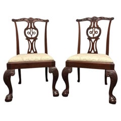 BAKER Mahogany Chippendale Ball in Claw Dining Side Chairs - Pair